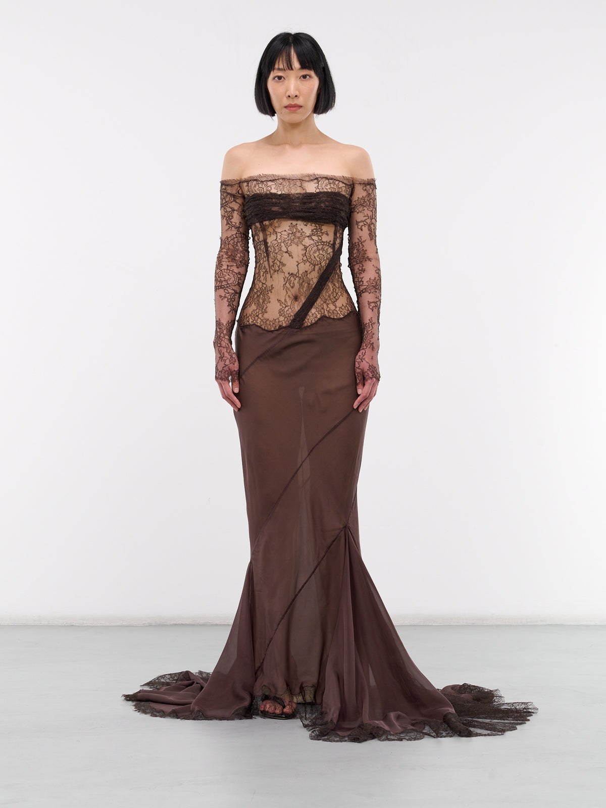 Lace Paneled Gown (SBHL069-BROWN)