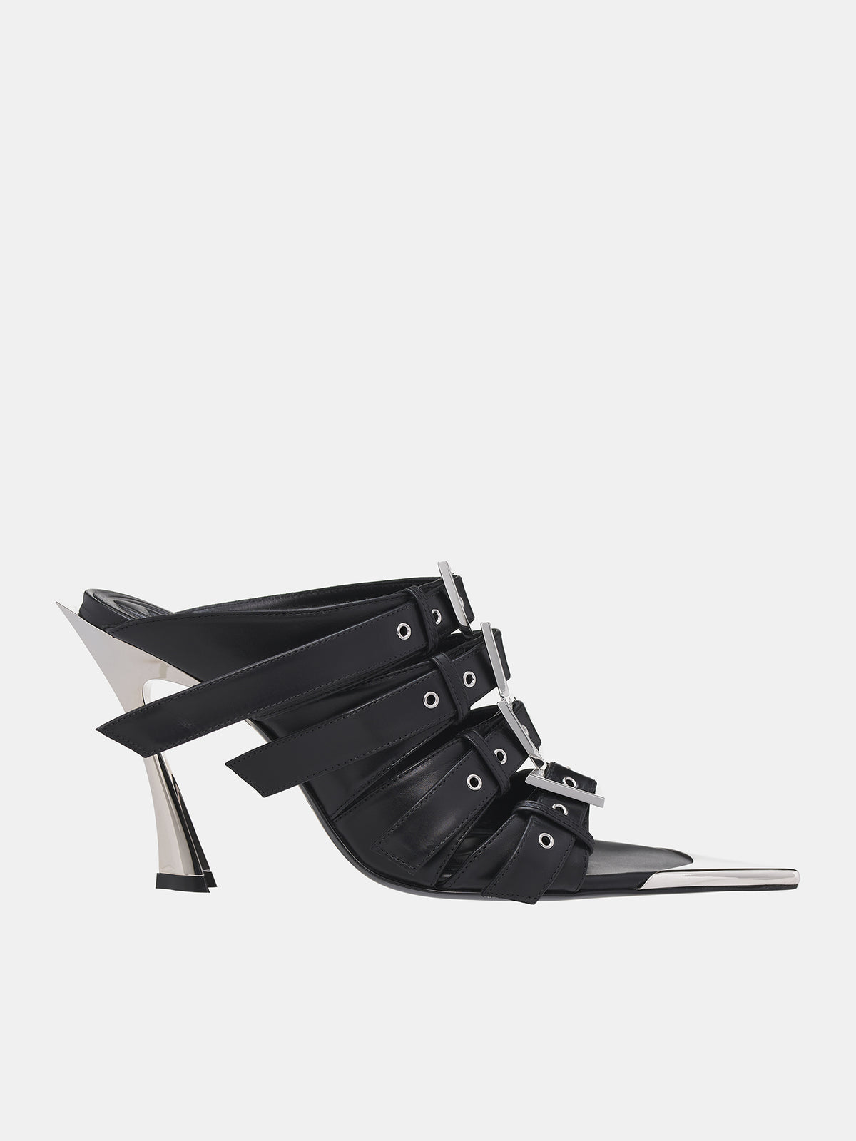 Strappy Heeled Mule (SC042-CL001-BLACK-CHROME)