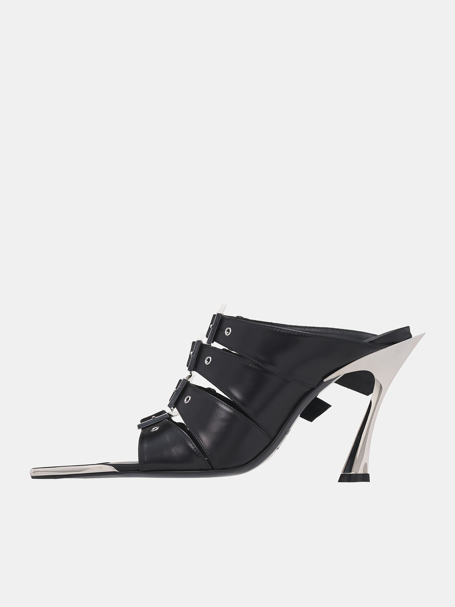 Strappy Heeled Mule (SC042-CL001-BLACK-CHROME)