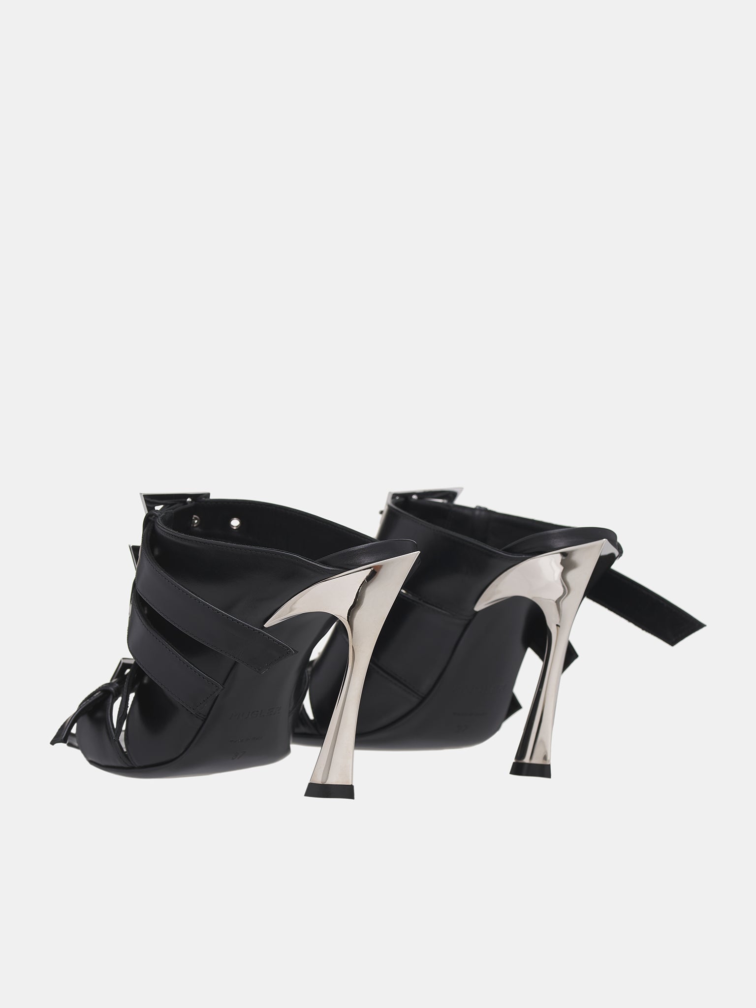 Strappy Heeled Mule (SC042-CL001-BLACK-CHROME)