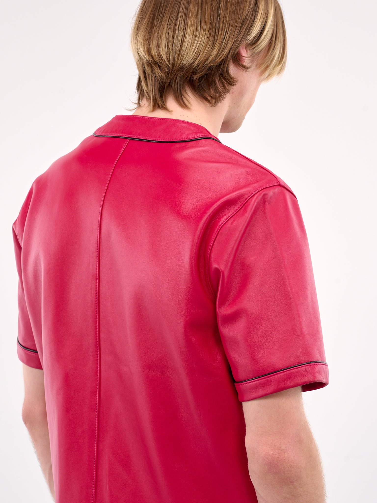 Leather Baseball Shirt (SH31L-IN04-FUSCHIA)