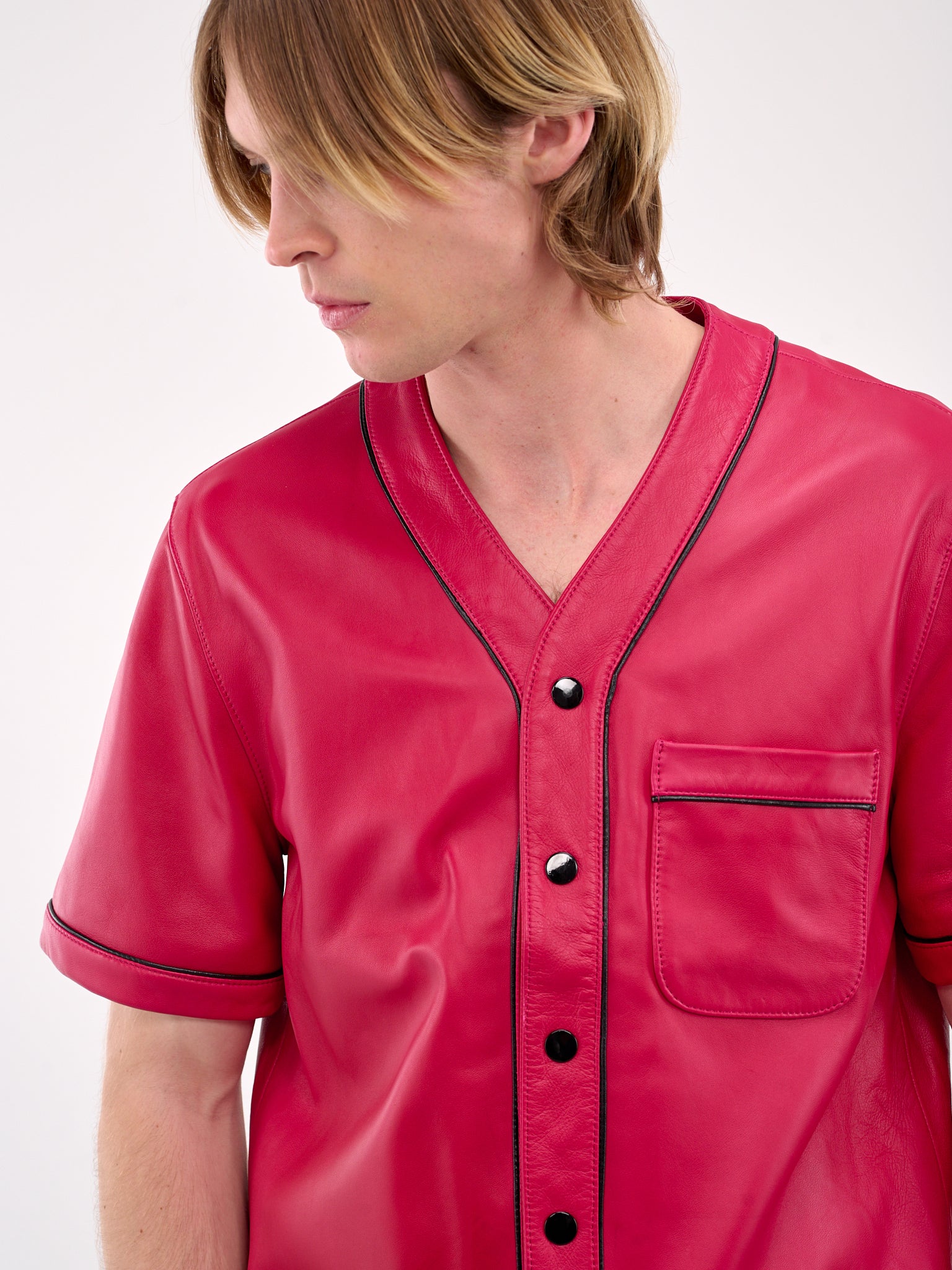 Leather Baseball Shirt (SH31L-IN04-FUSCHIA)