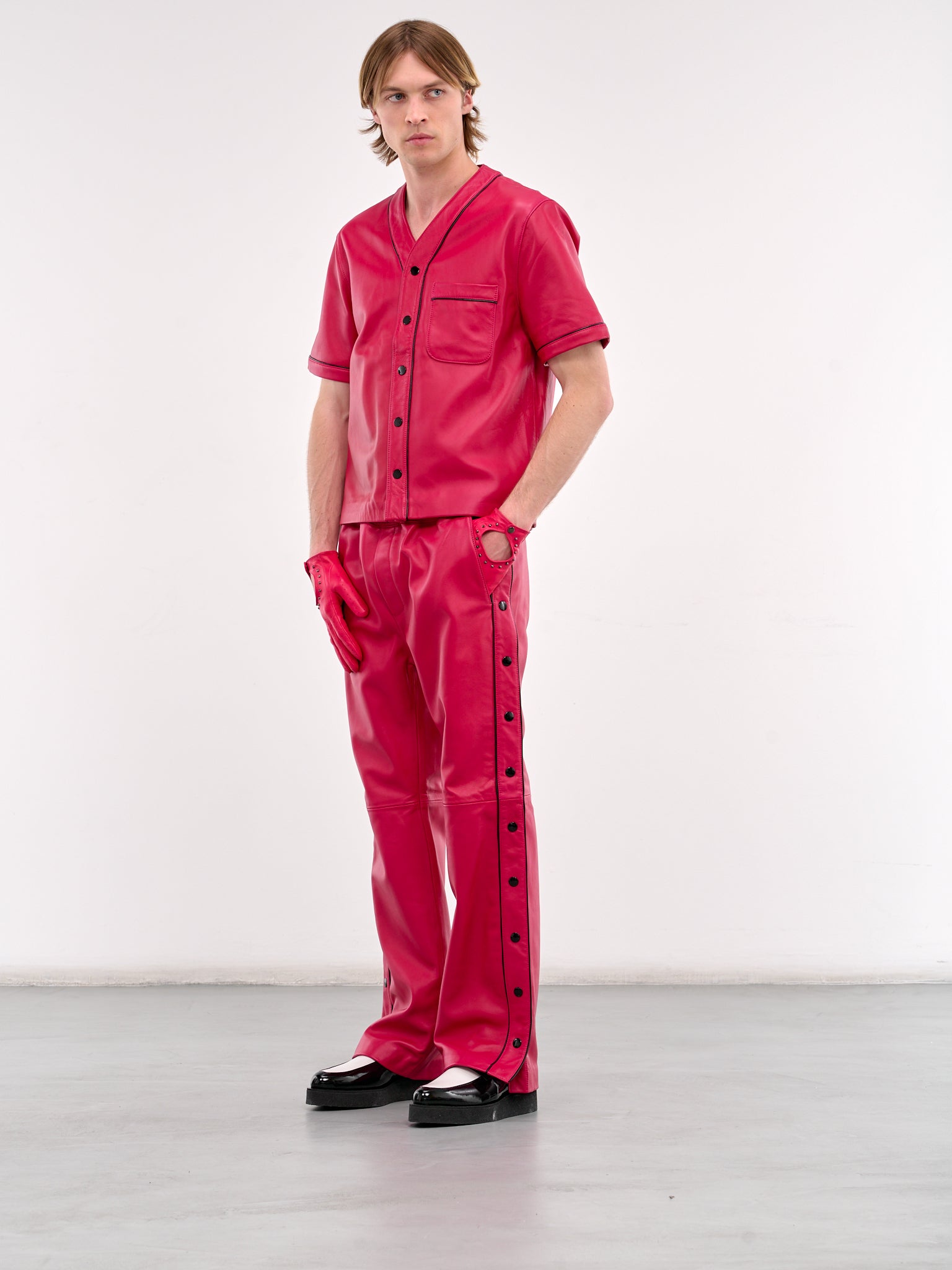 Leather Baseball Shirt (SH31L-IN04-FUSCHIA)