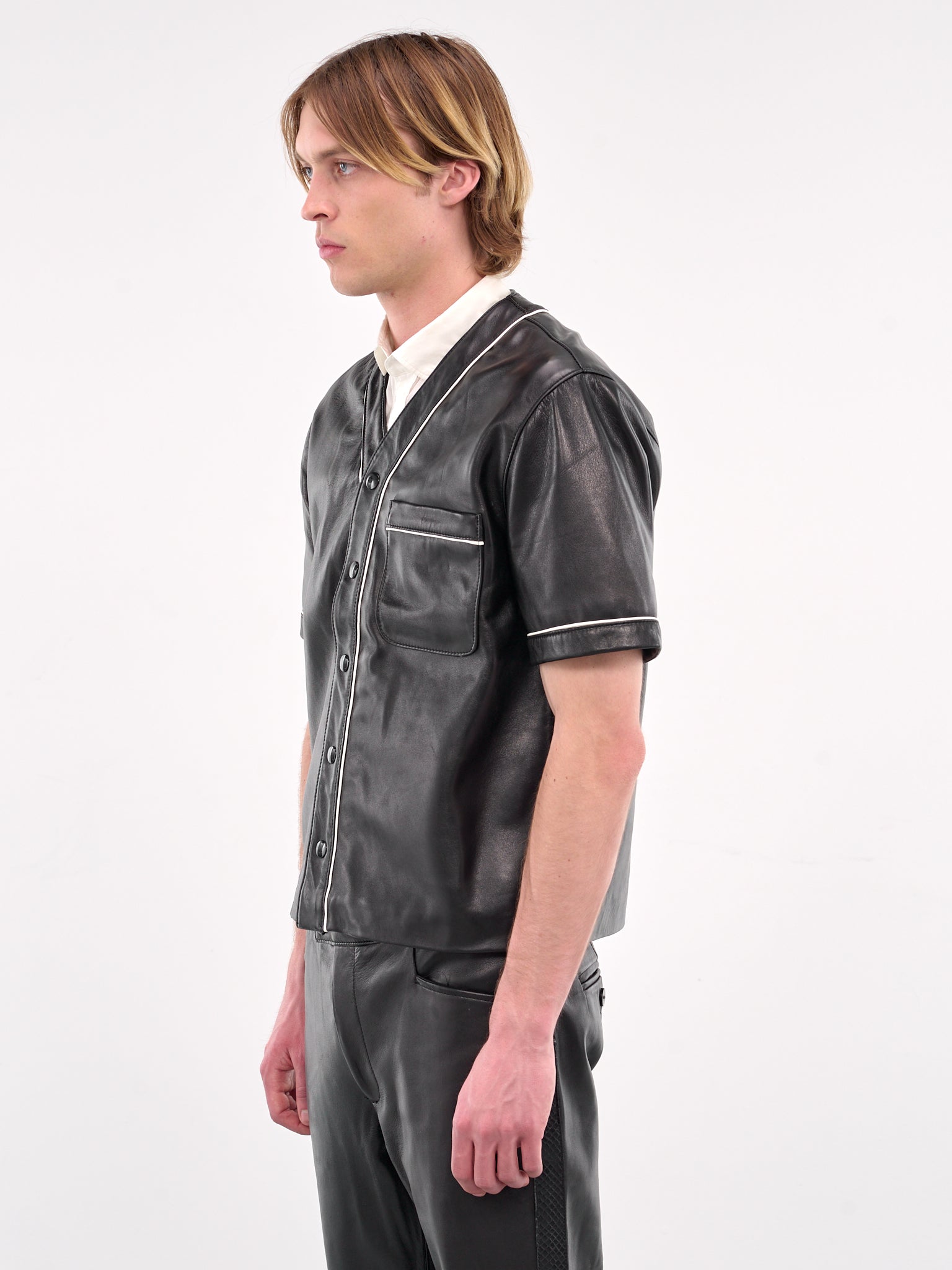 Leather Baseball Shirt (SH31L-LE01-BLACK)