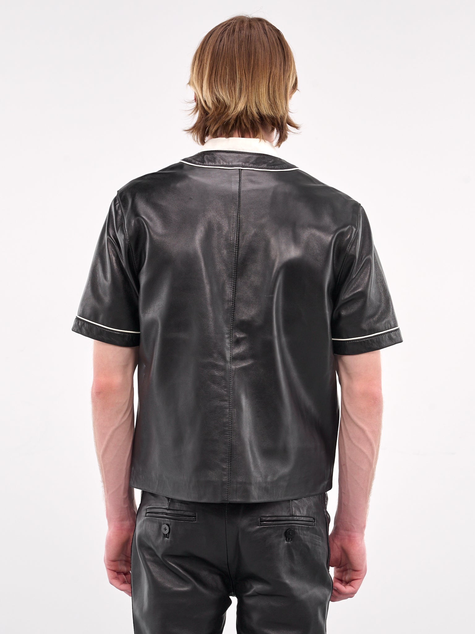 Leather Baseball Shirt (SH31L-LE01-BLACK)