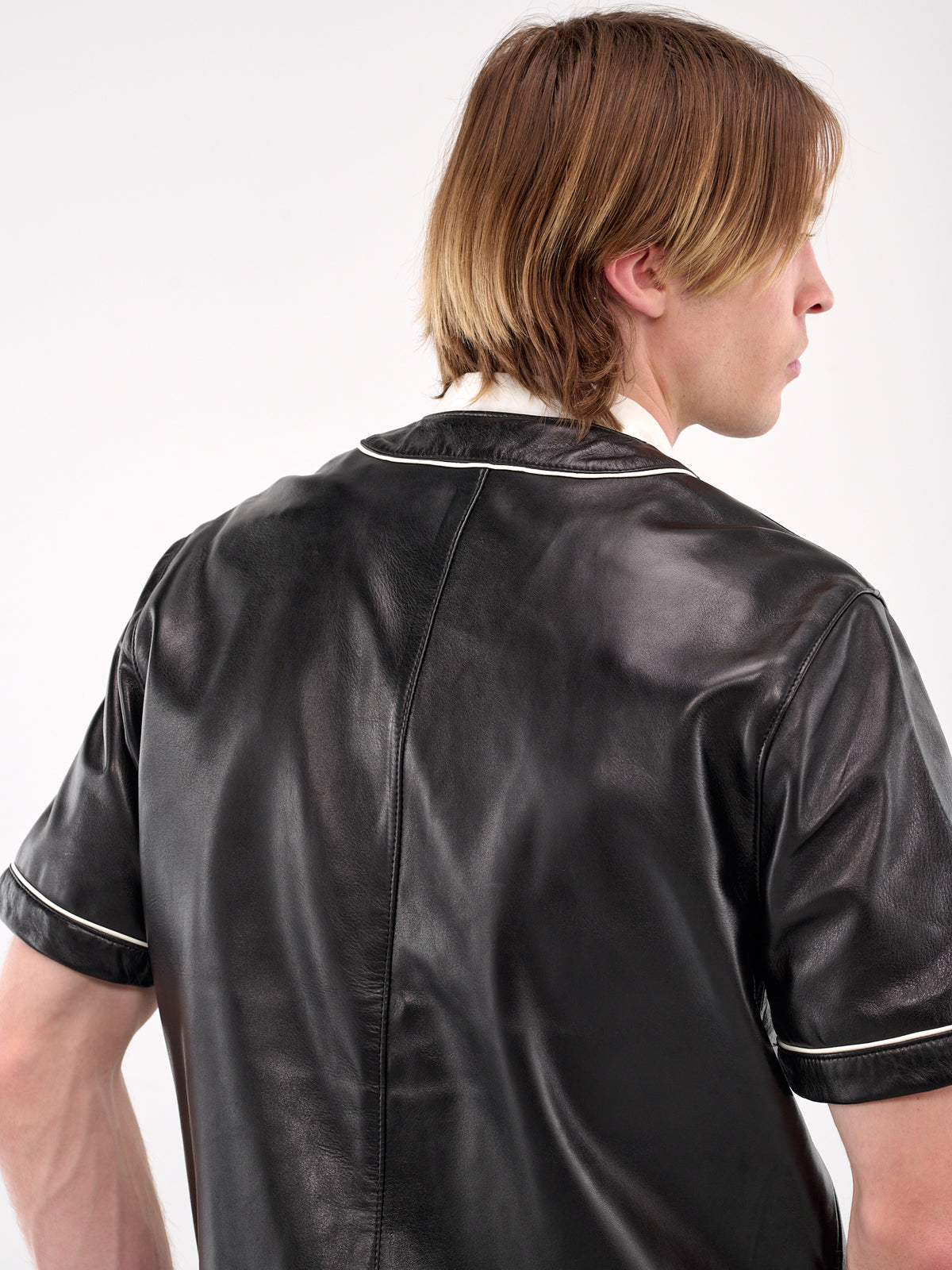 Leather Baseball Shirt (SH31L-LE01-BLACK)