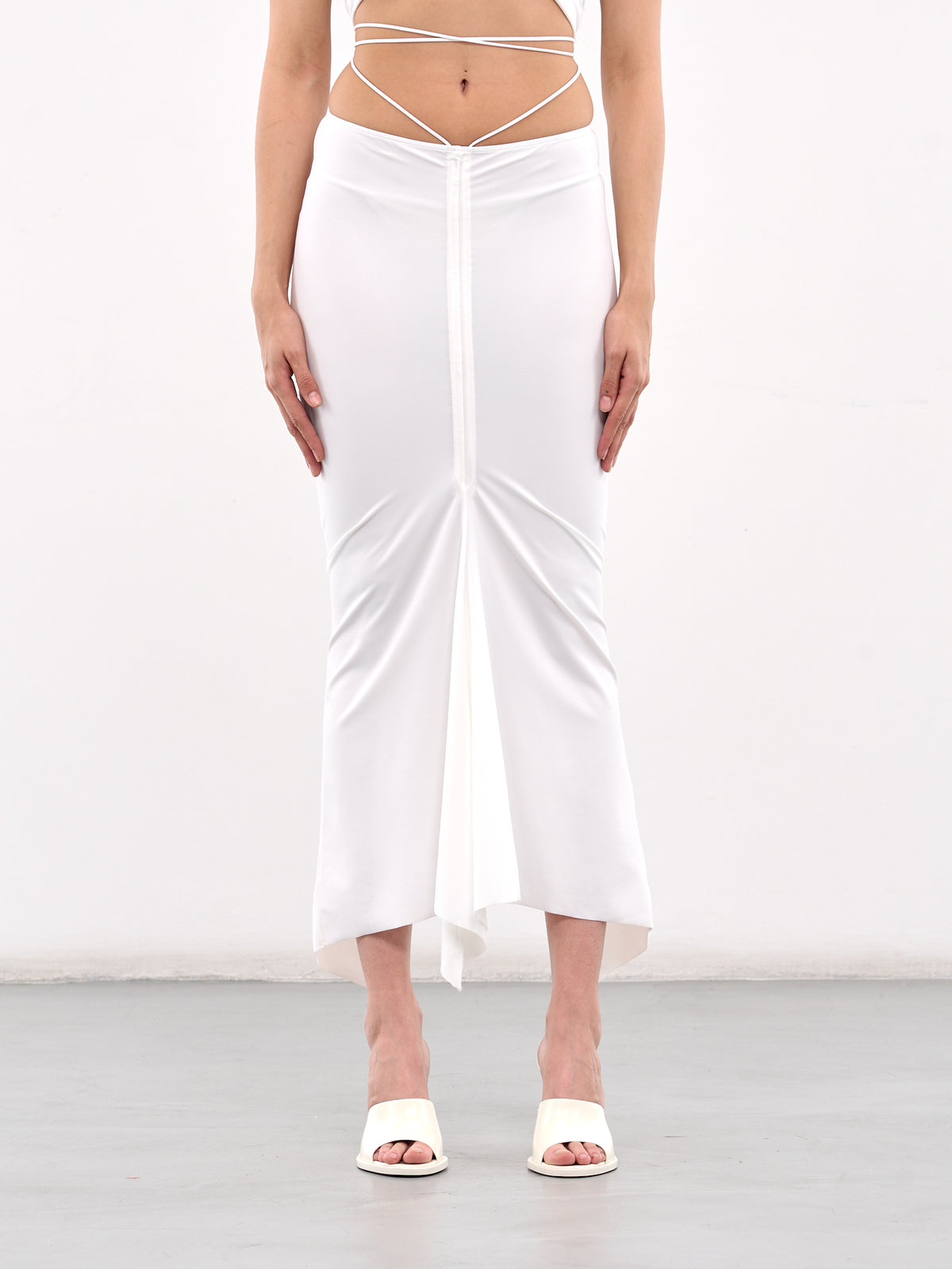 Ruched Maxi Skirt (SK03-W-WHITE)