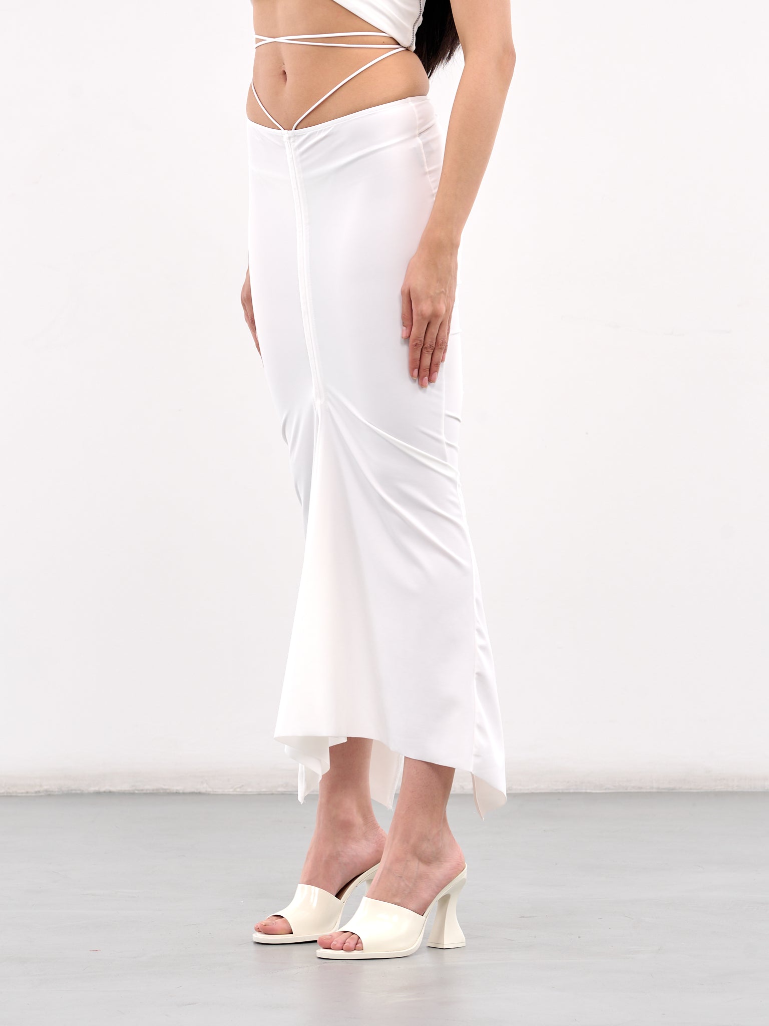 Ruched Maxi Skirt (SK03-W-WHITE)