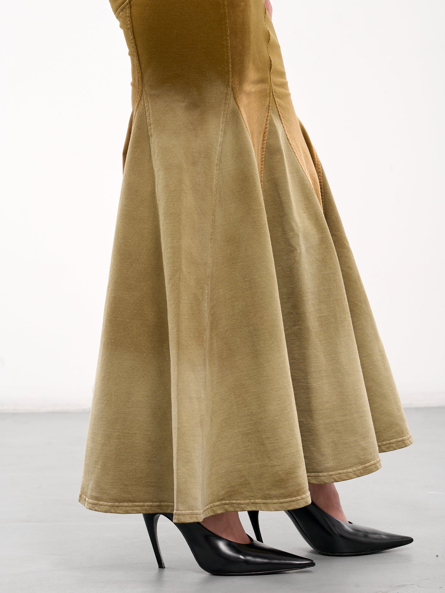 Washed Paneled Fishtail Skirt (SK05C1GR540-OLIVE-GREEN)