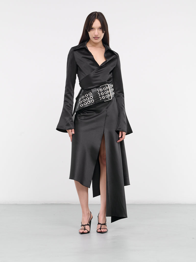 Buy NENSI DOJAKA Deep V-neck Draped Bra Long Sleeve Mini Dress
