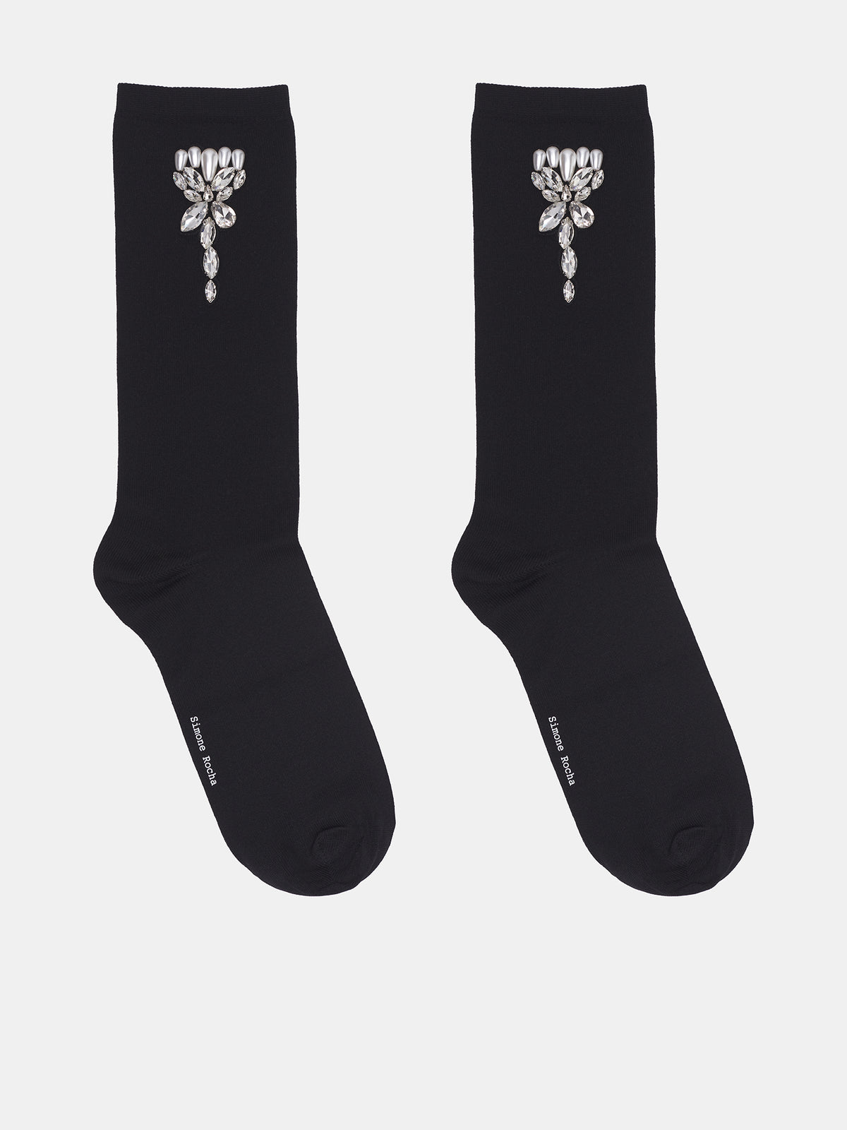 Embellished Carnation Socks (SOCK-58-0639-BLACK-PEARL-CLEAR)