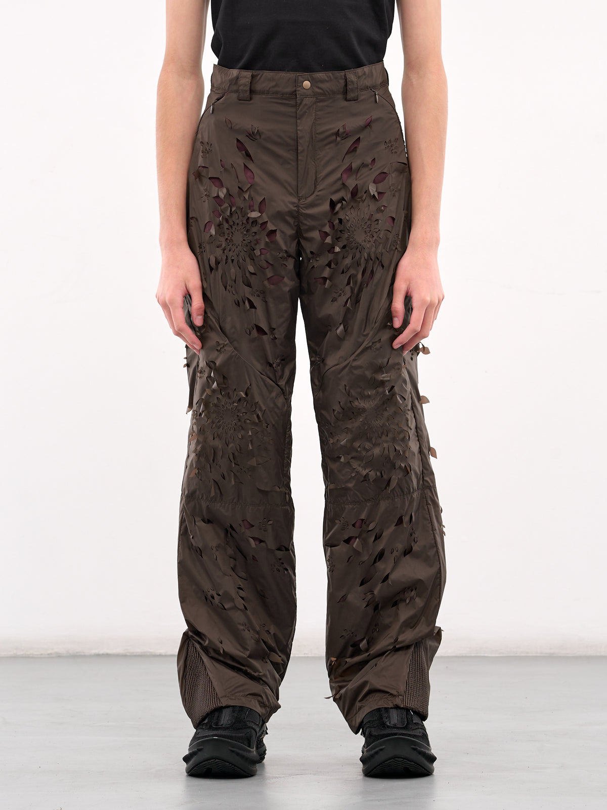 Laser-Slashed Petal Trousers (T06-BROWN-BURGUNDY)