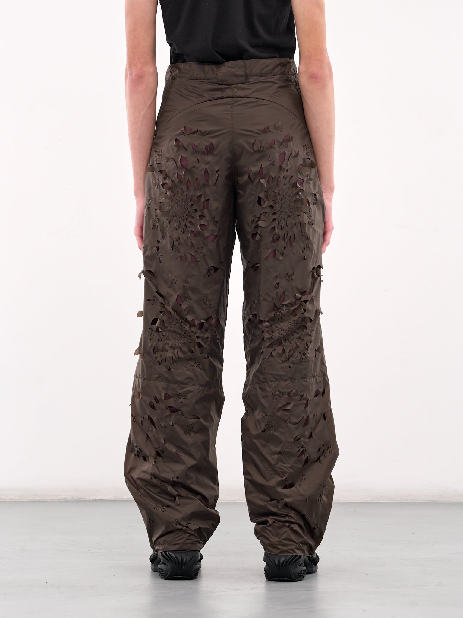 Laser-Slashed Petal Trousers (T06-BROWN-BURGUNDY)