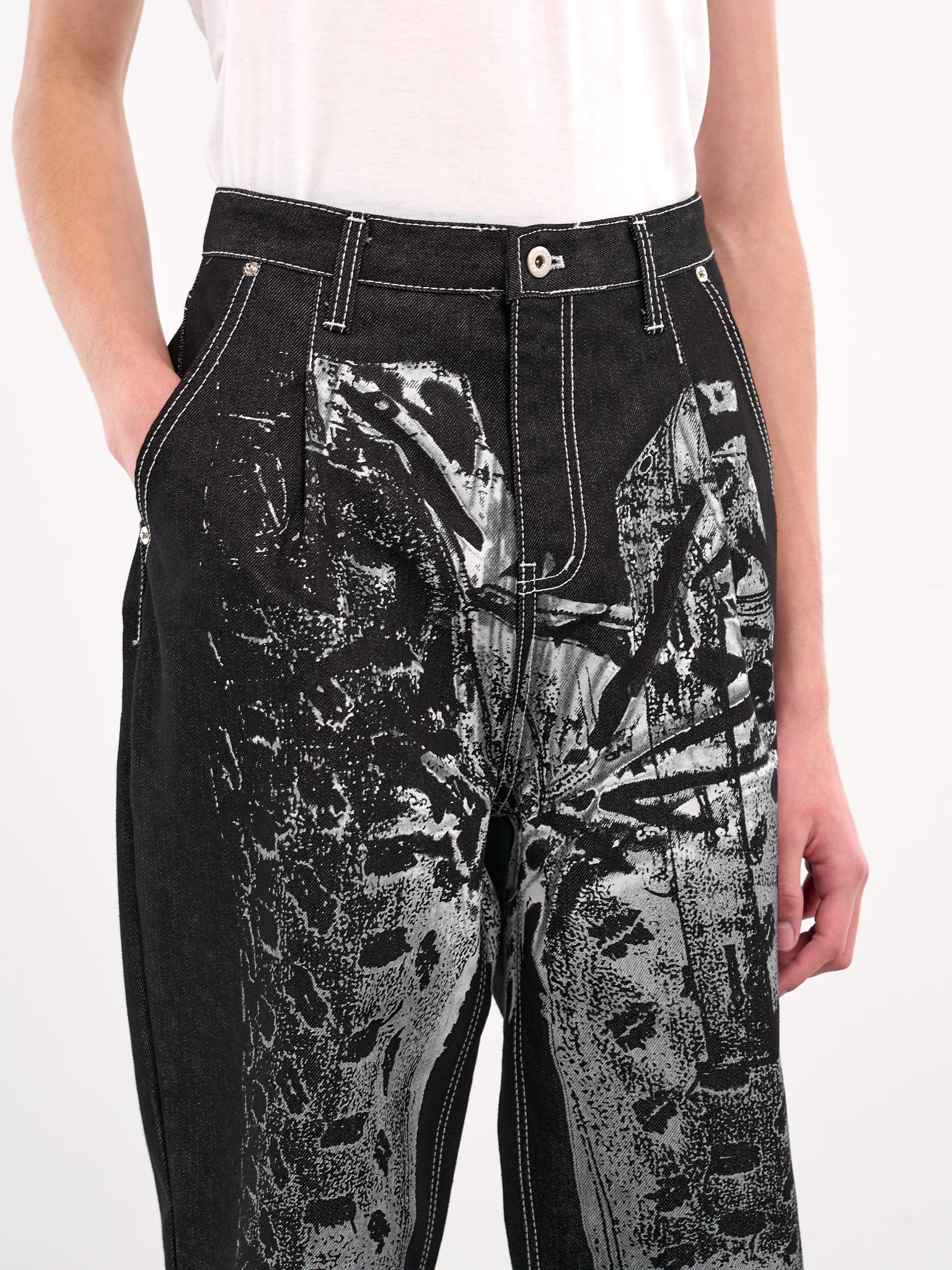 Printed Trompe L'oeil Trousers (T19-BLACK)