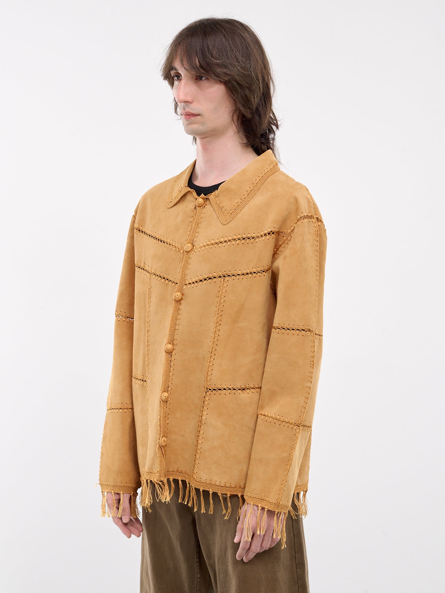 Terra Suede Crochet Fringe Jacket (TERRA-M24L295-CAMEL)