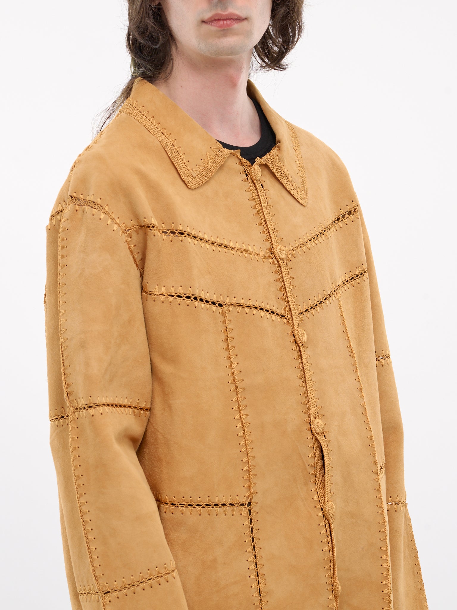 Terra Suede Crochet Fringe Jacket (TERRA-M24L295-CAMEL)