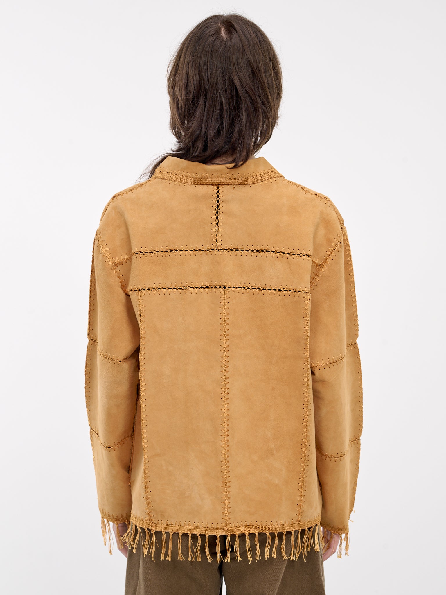 Terra Suede Crochet Fringe Jacket (TERRA-M24L295-CAMEL)