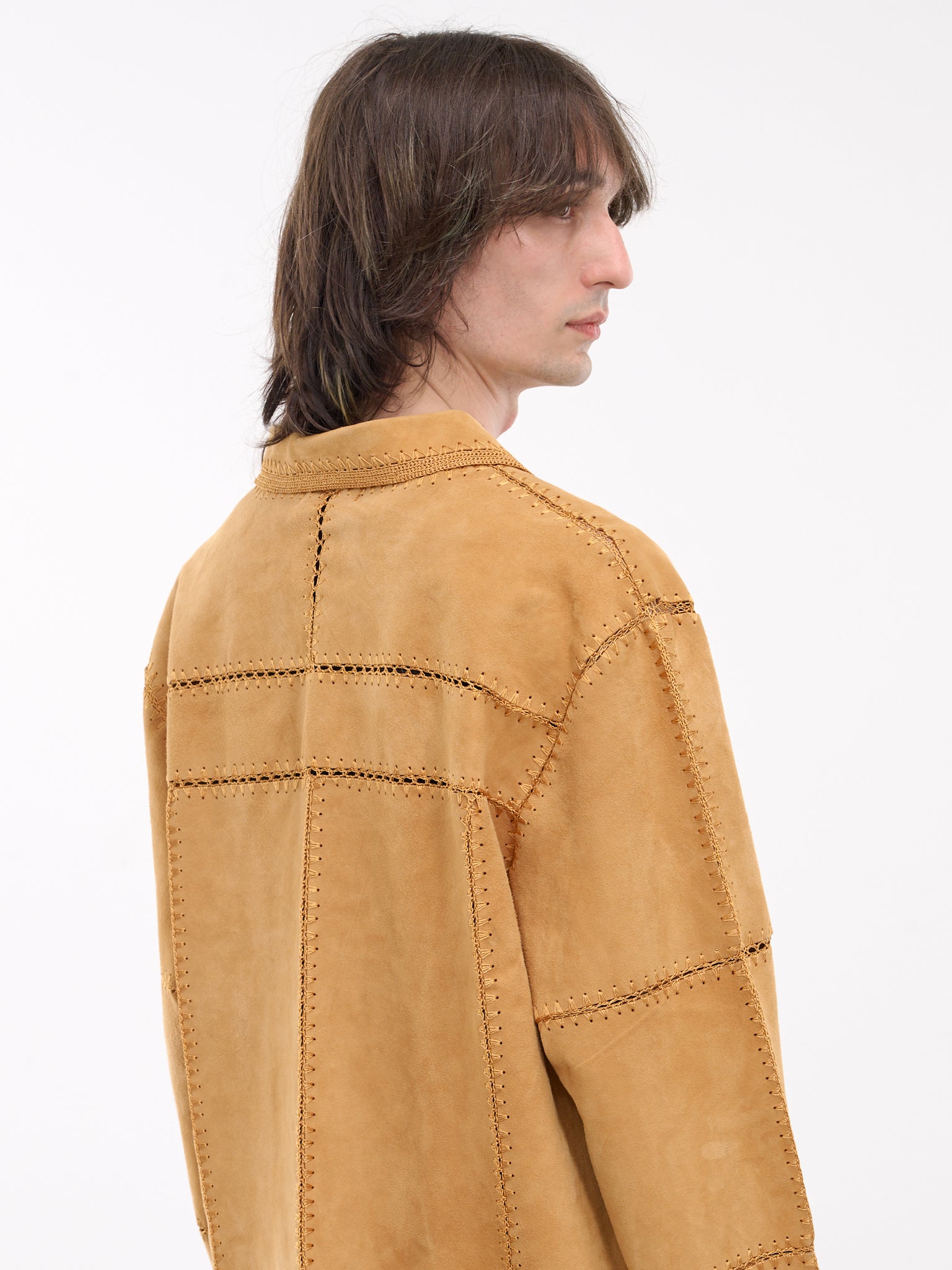 Terra Suede Crochet Fringe Jacket (TERRA-M24L295-CAMEL)