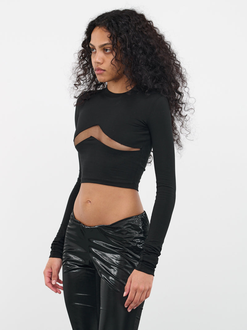 Black Long Sleeve Rib Extreme Crop Top