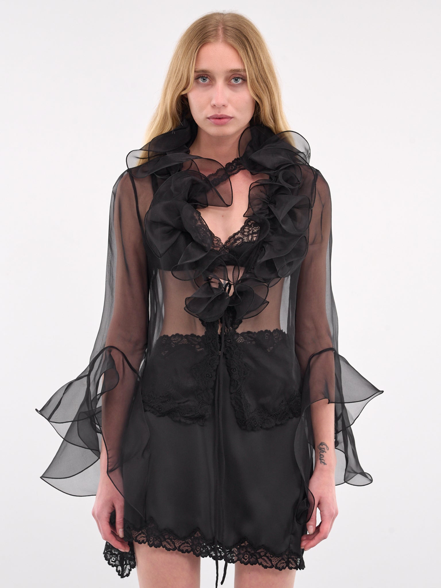 Ruffled Organza Blouse (TO057A-BLACK)