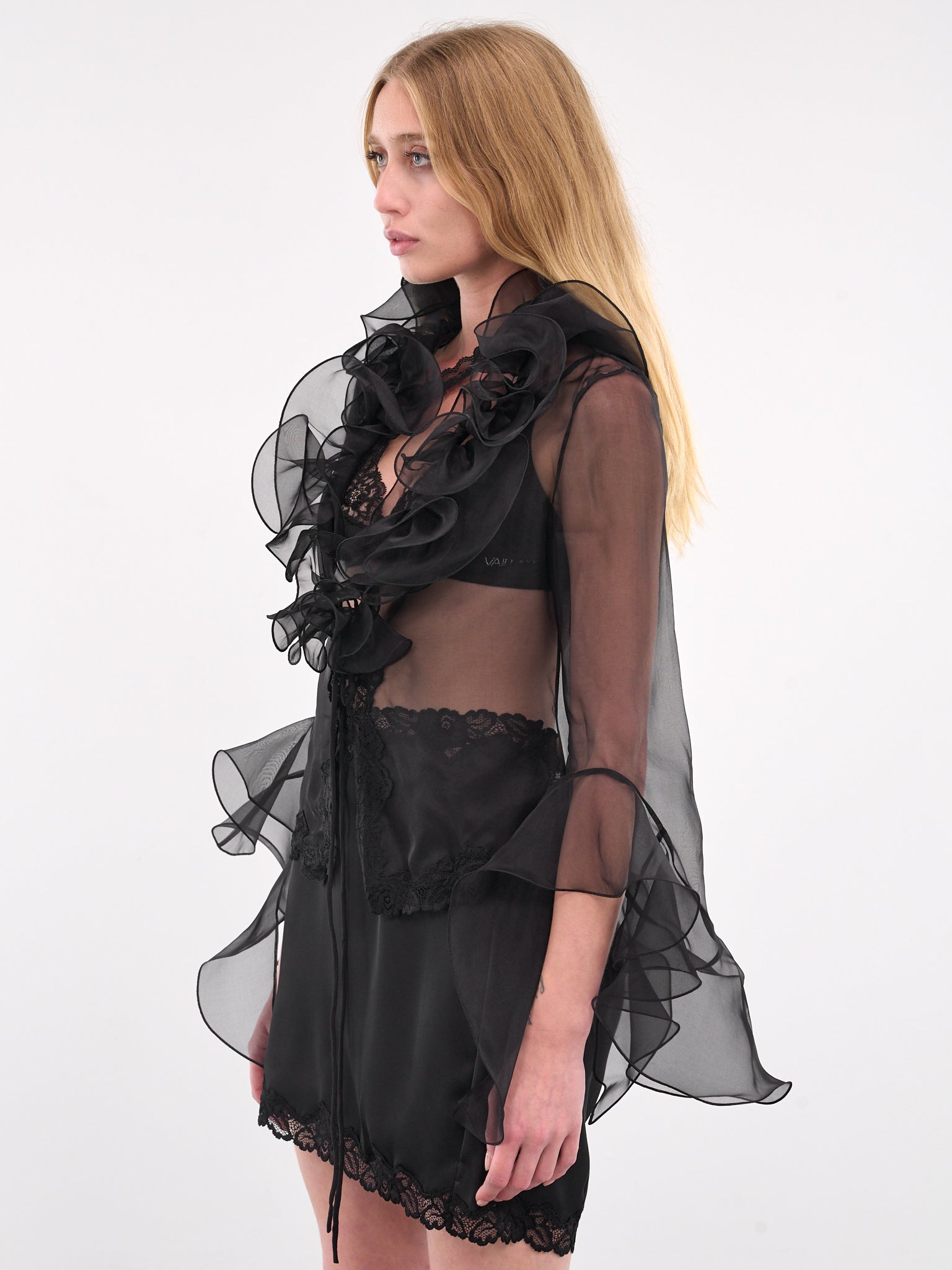 Ruffled Organza Blouse (TO057A-BLACK)