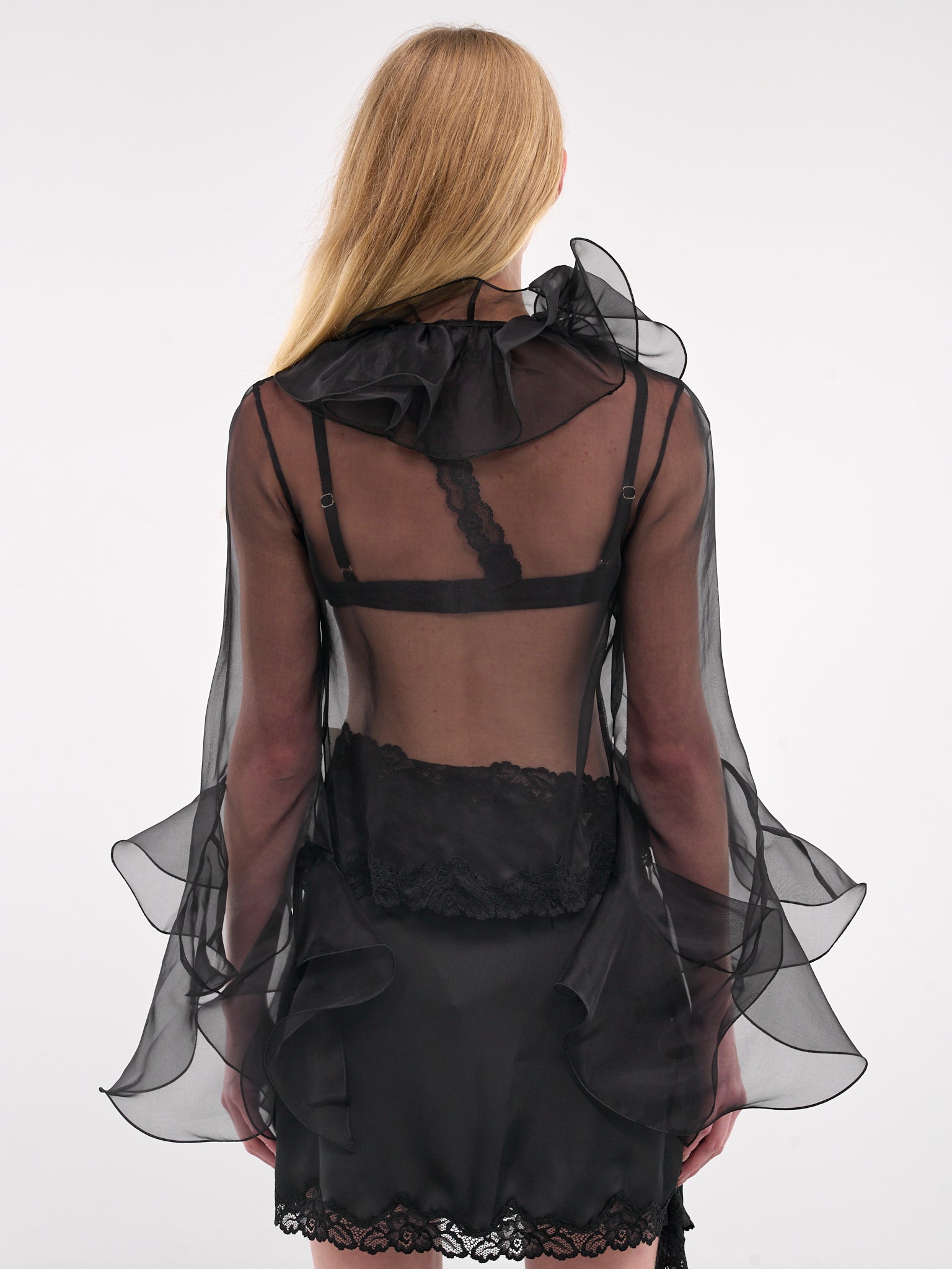 Ruffled Organza Blouse (TO057A-BLACK)