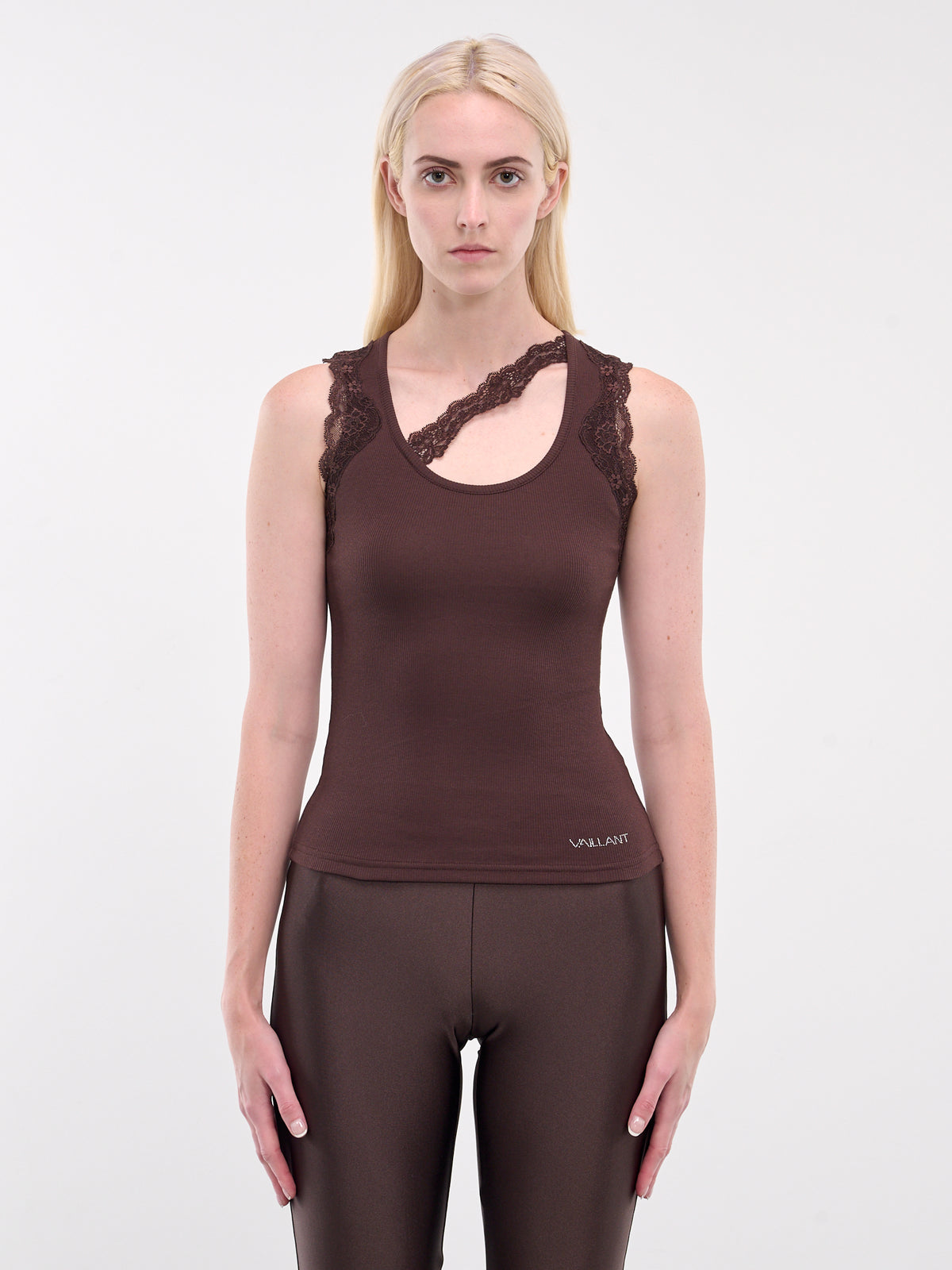 Lace Trim Ribbed Tank (TO080-CHOCOLAT)