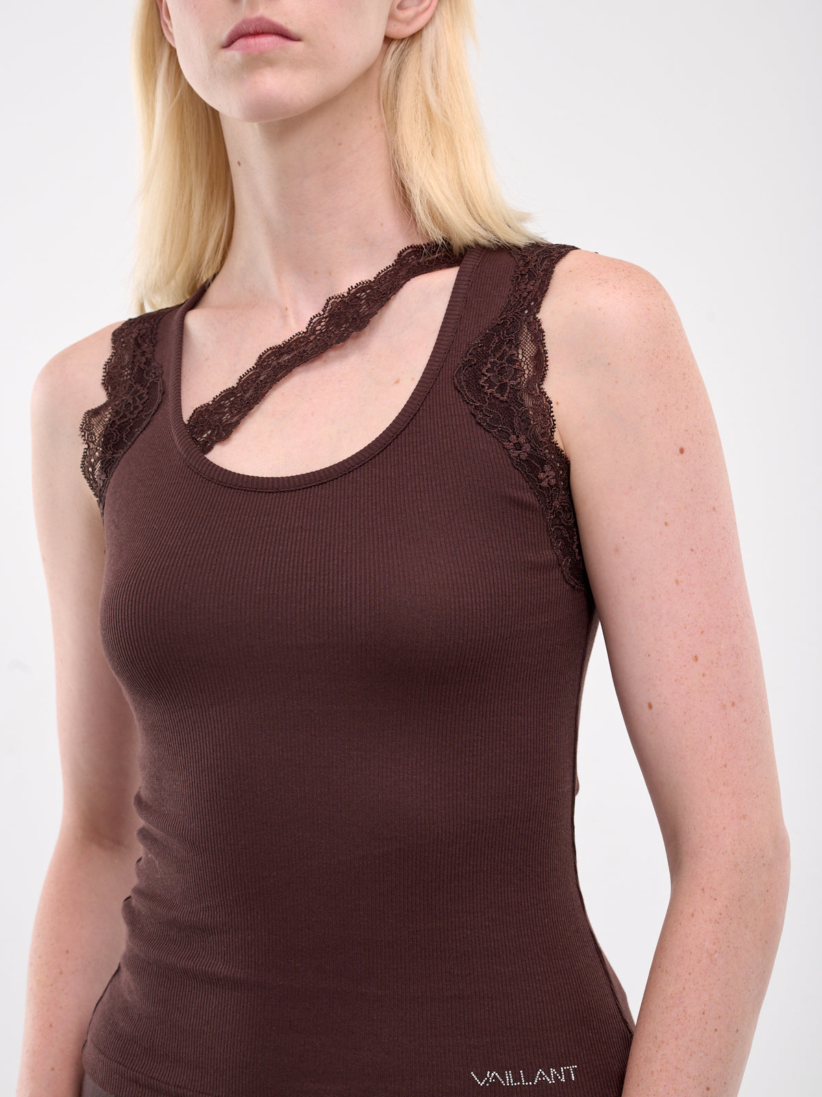 Lace Trim Ribbed Tank (TO080-CHOCOLAT)