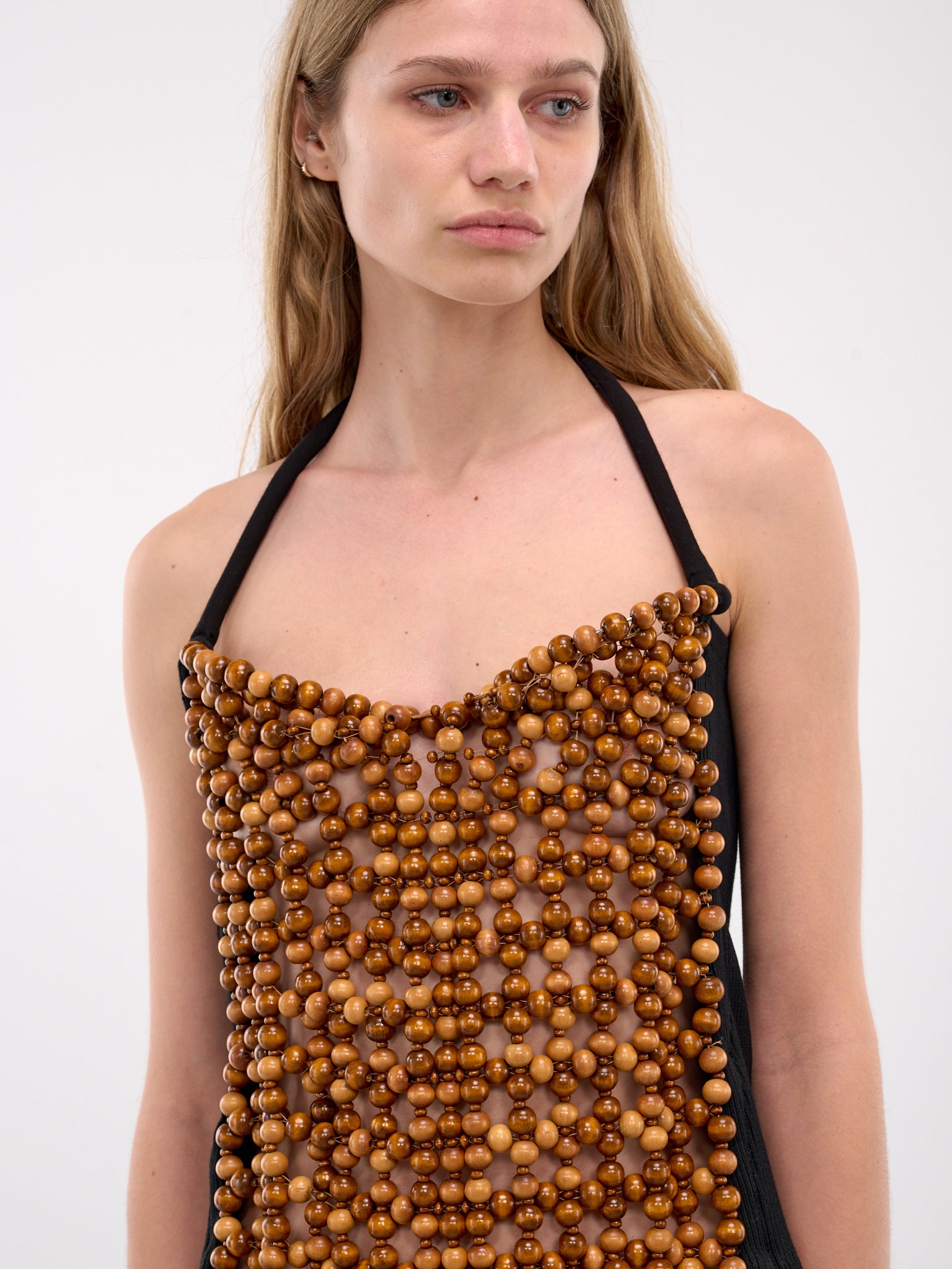 Beaded Sleeveless Top (TO09CB0A-CAMEL-BLACK)