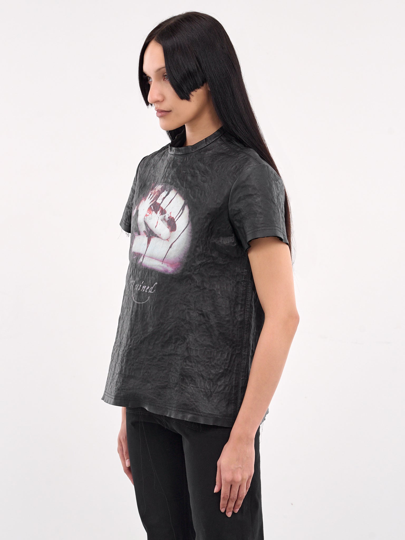 Metal Wrinkled Leather Tee (TOP-W-MET-LEA-BLACK)