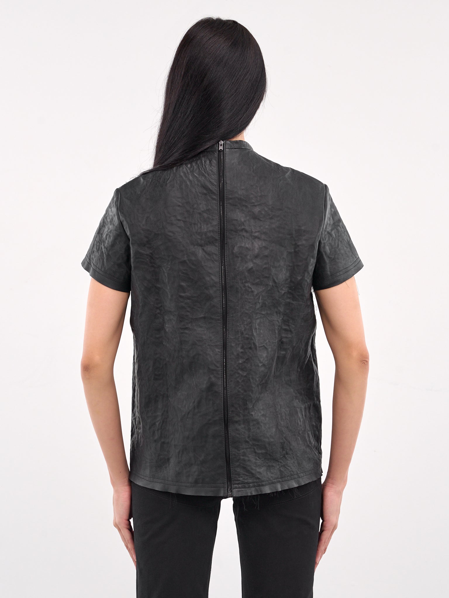 Metal Wrinkled Leather Tee (TOP-W-MET-LEA-BLACK)