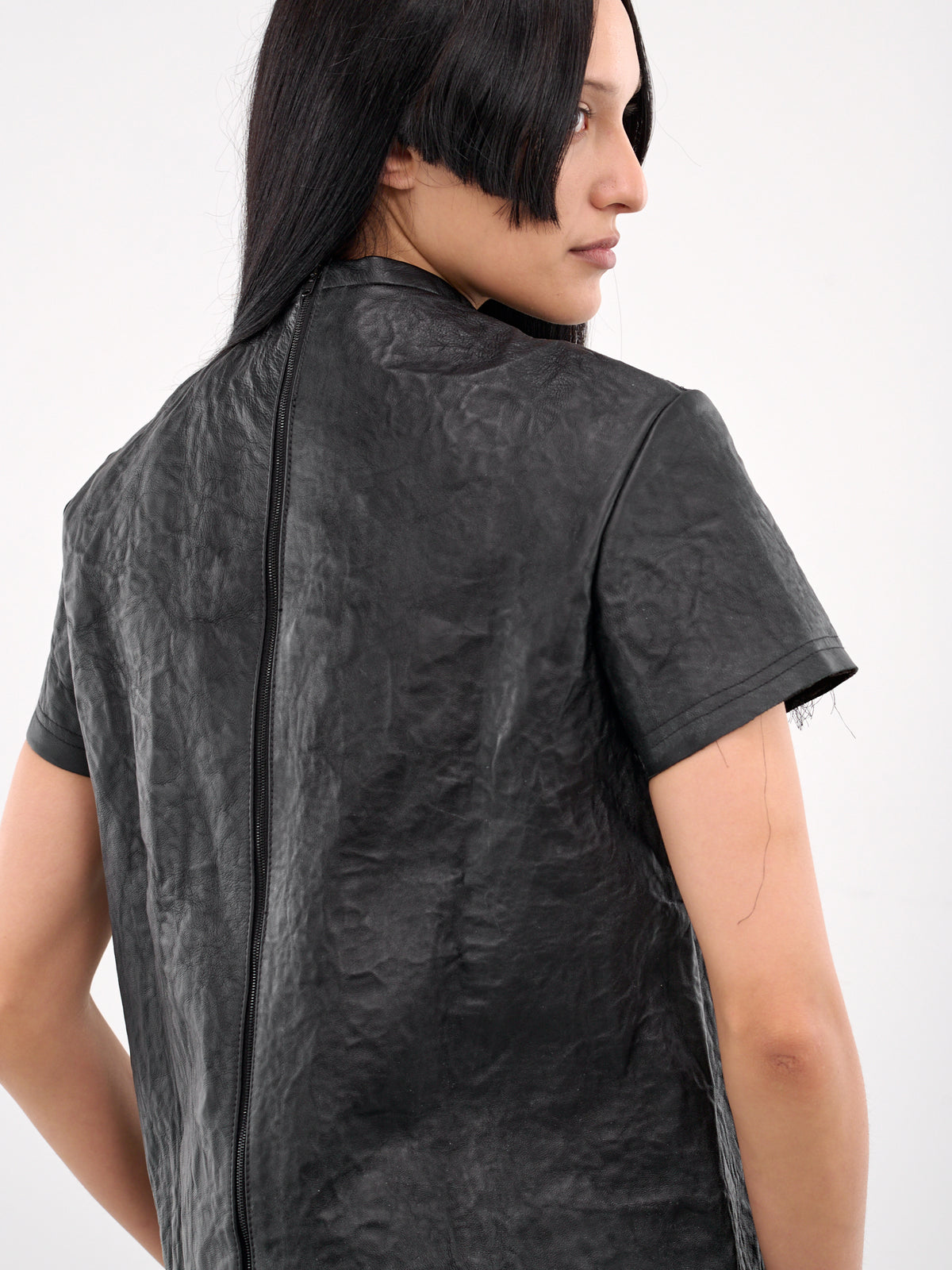 Metal Wrinkled Leather Tee (TOP-W-MET-LEA-BLACK)