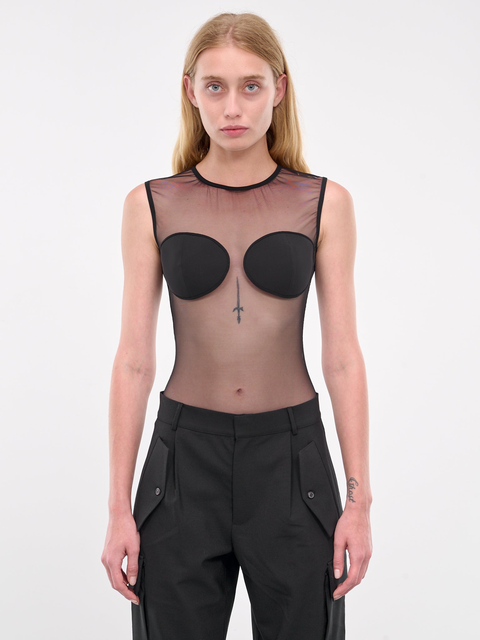 Sheer Bodysuit & Padded Bra (TOP079-BLACK)