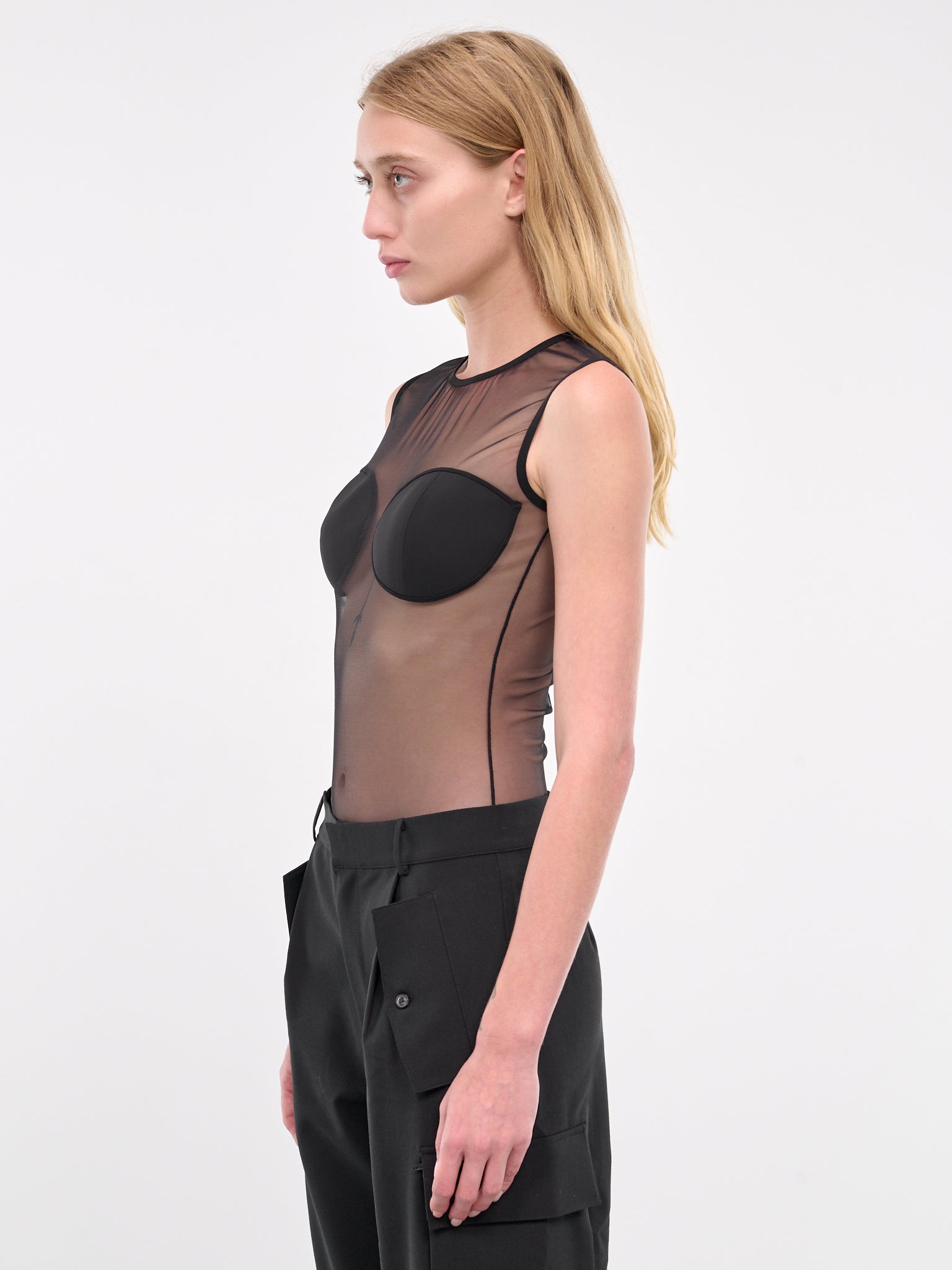 Sheer Bodysuit & Padded Bra (TOP079-BLACK)