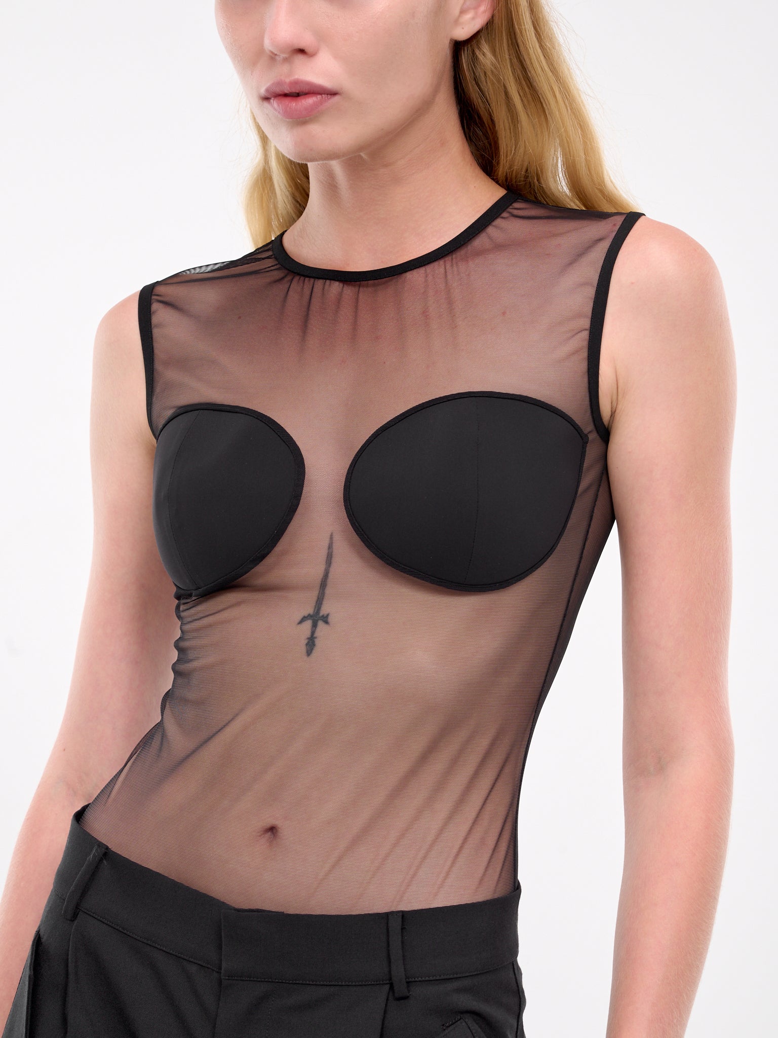 Sheer Bodysuit & Padded Bra (TOP079-BLACK)