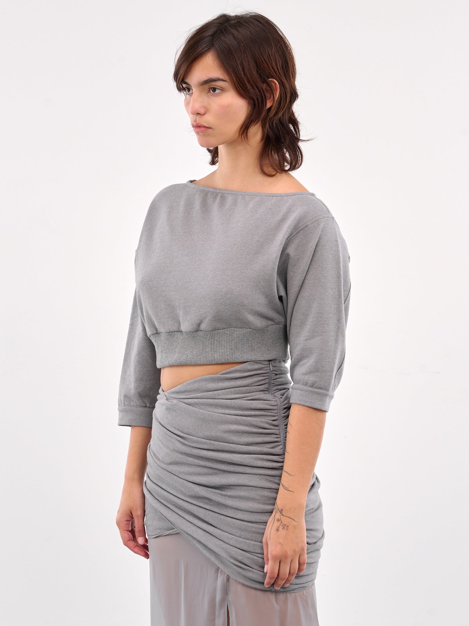 Boat Neck Cropped Sweatshirt (TOP086-SLEET)