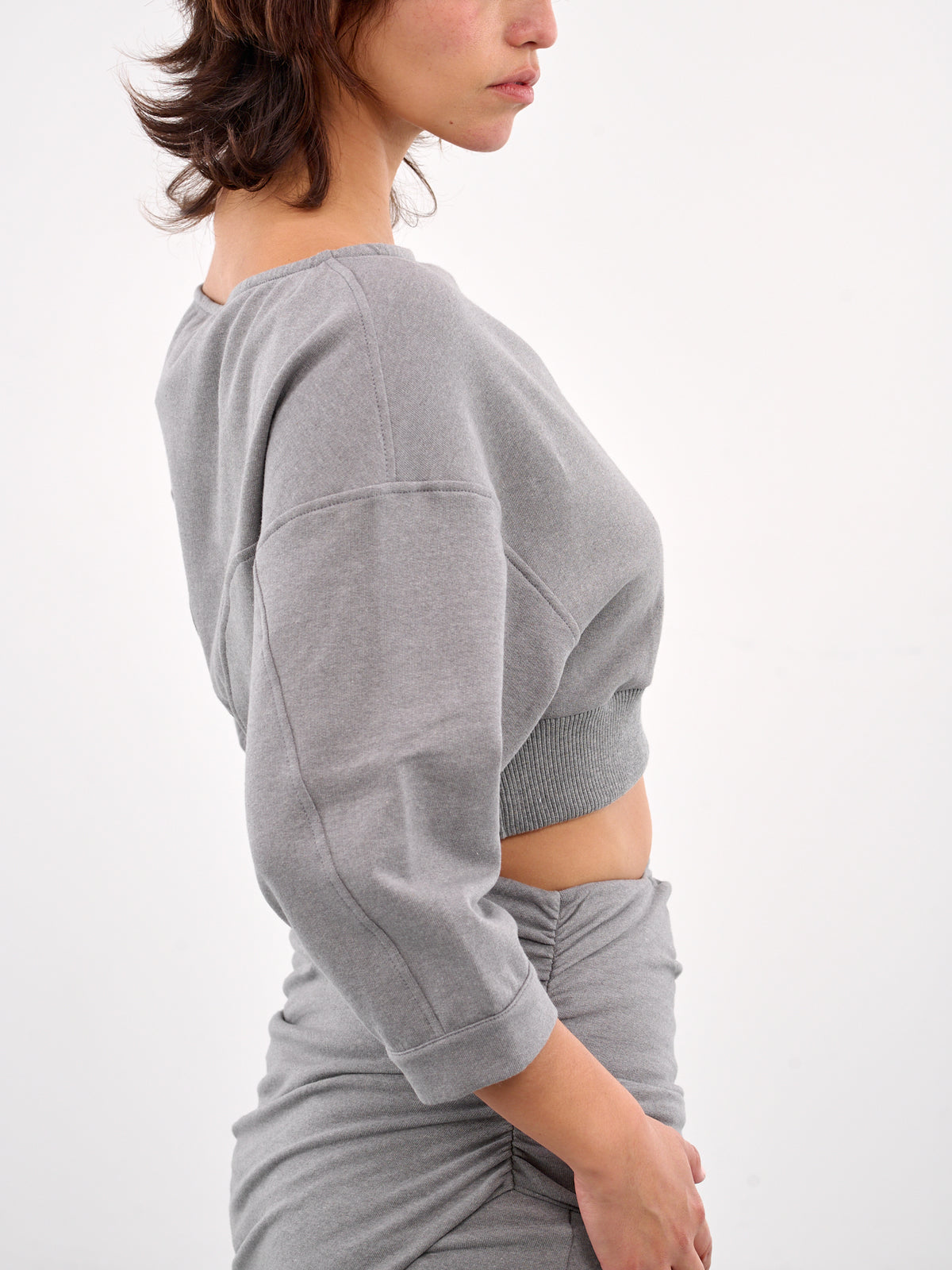 Boat Neck Cropped Sweatshirt (TOP086-SLEET)