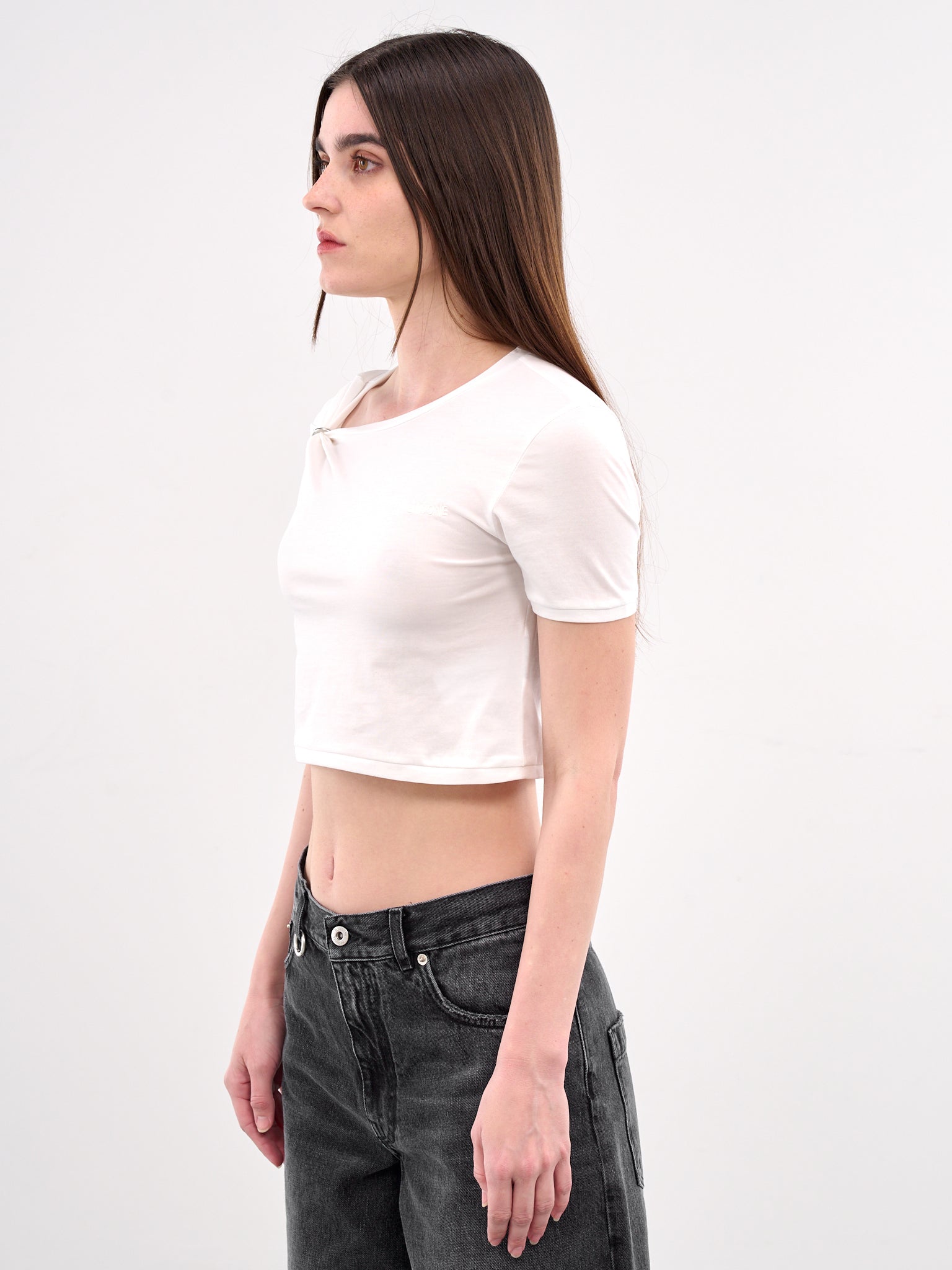 Gathered Crop Tee (TT0-25-713-W-WHITE)