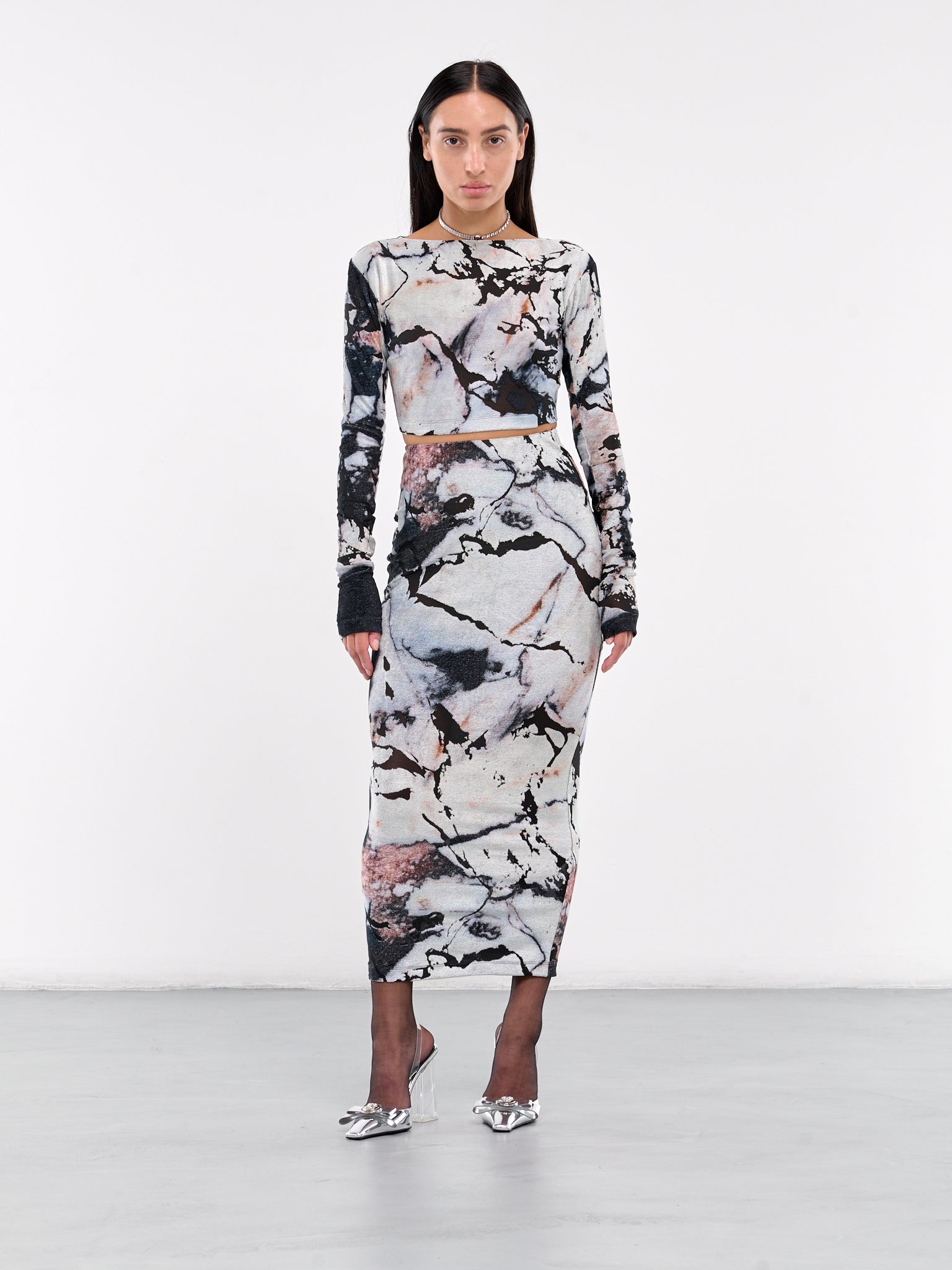 Marble Print Dress (TWT115-CPN18C-BIANCO-NERO)