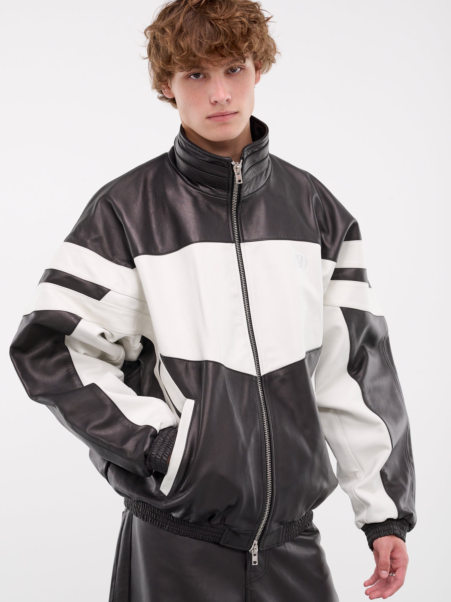 Leather Tracksuit Jacket (UA65JA560W-BLACK-WHITE)