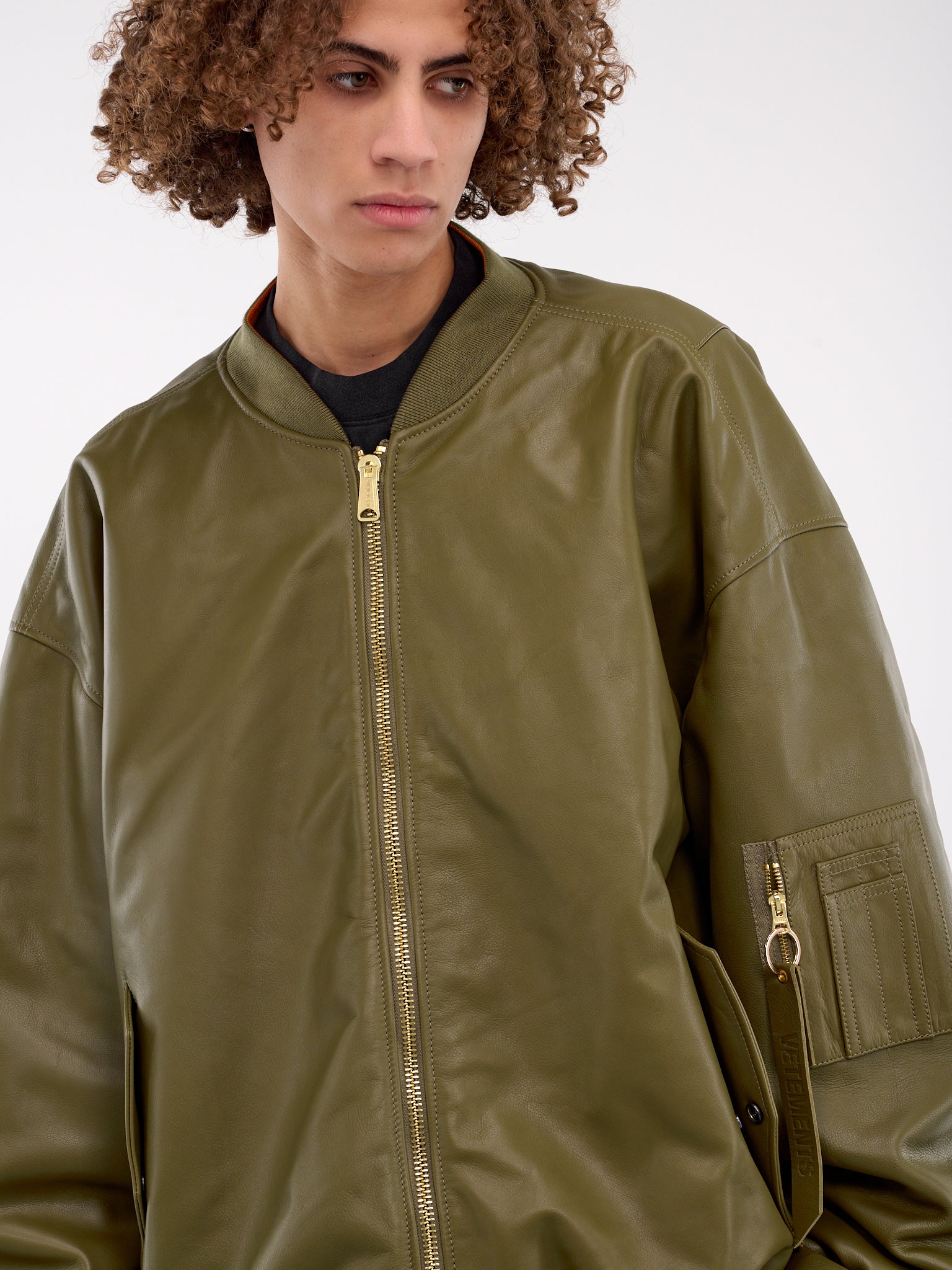 Leather Bomber Jacket (UA66JA200E-GREEN)