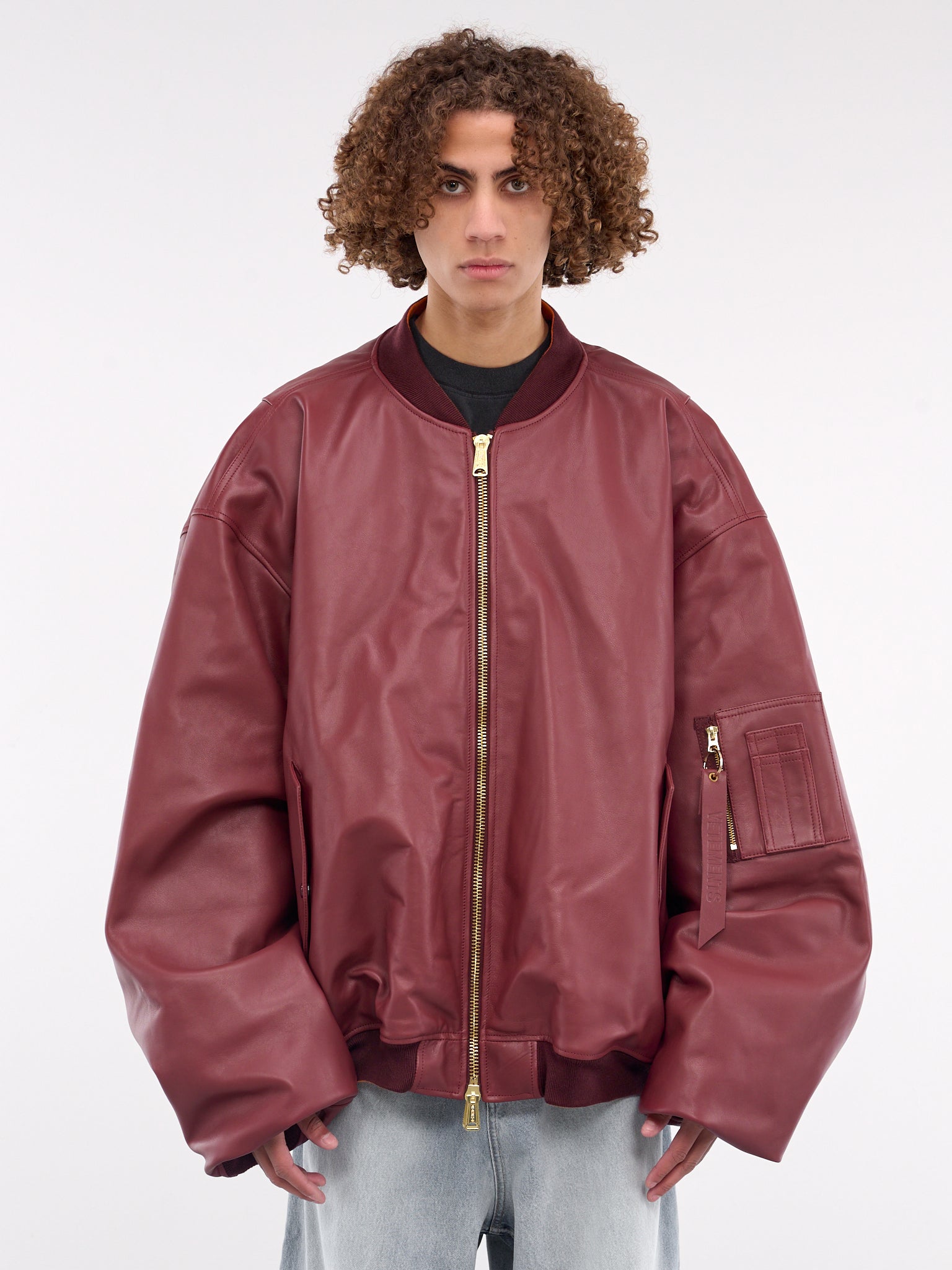 Leather Bomber Jacket (UA66JA200R-BORDEAUX)