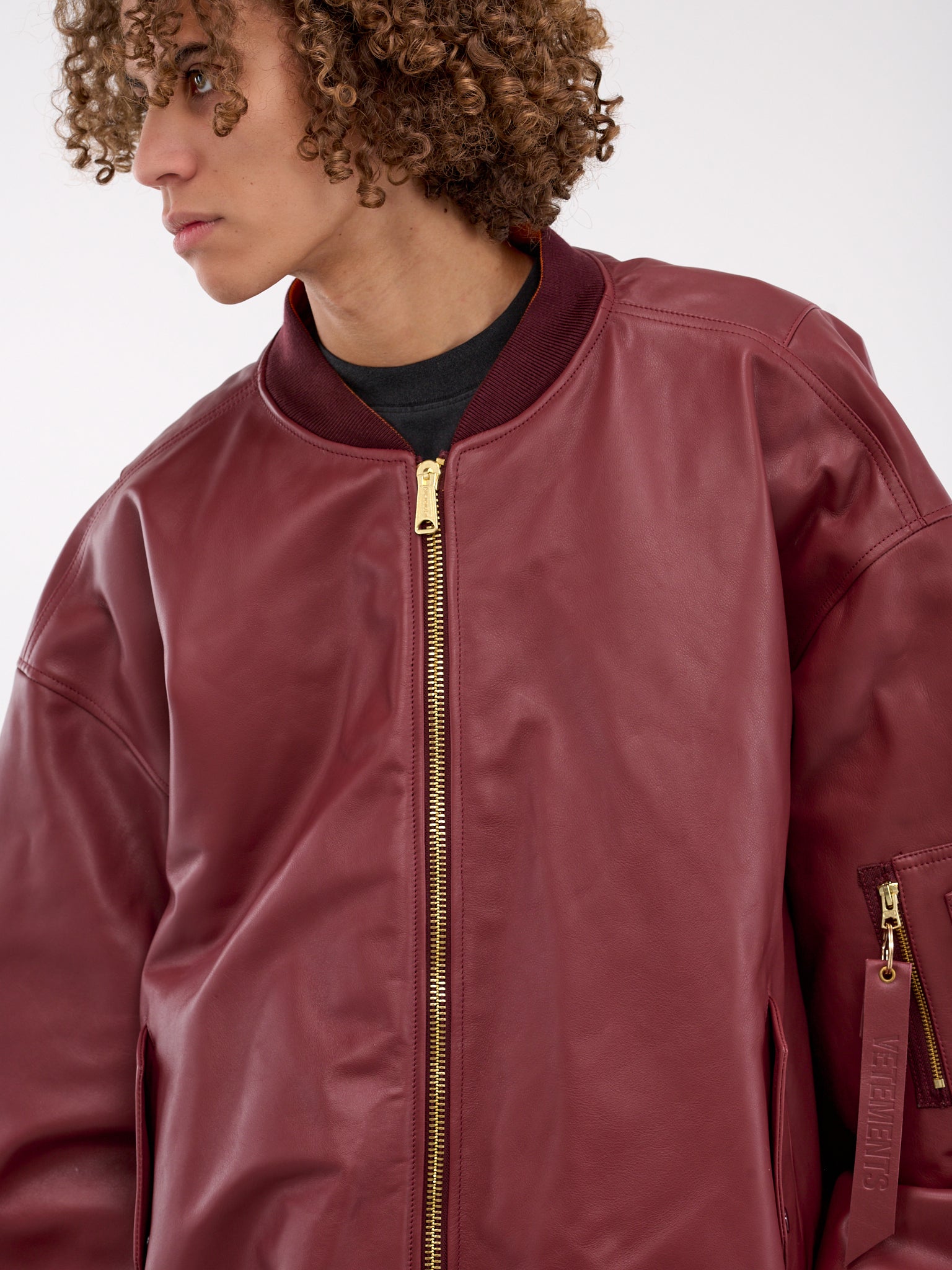 Leather Bomber Jacket (UA66JA200R-BORDEAUX)