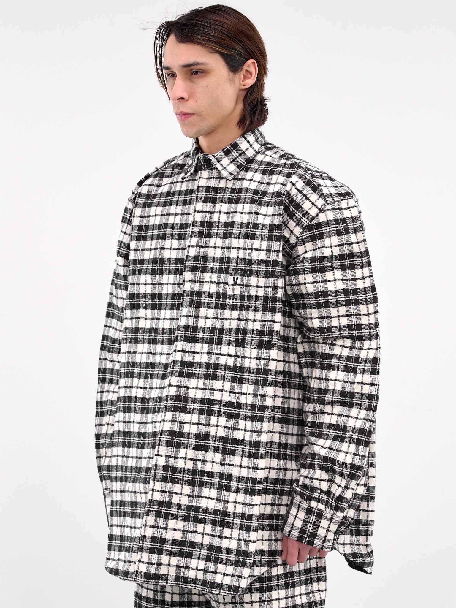 Metalized Wrinkled Pajama Shirt (UA66SH120B-BLACK-CHECK)