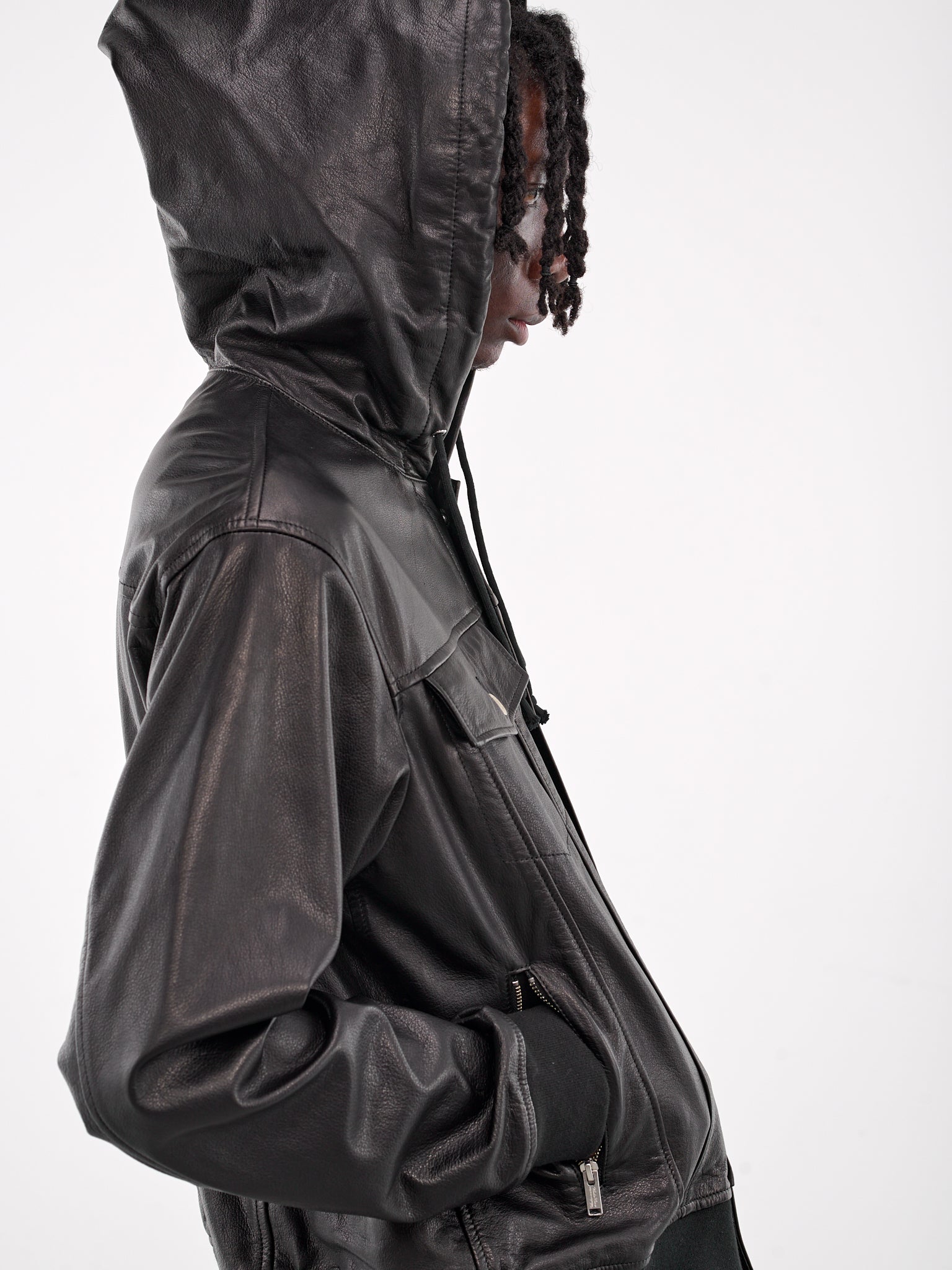 Leather Hooded Jacket (UC1E4211-BLACK)