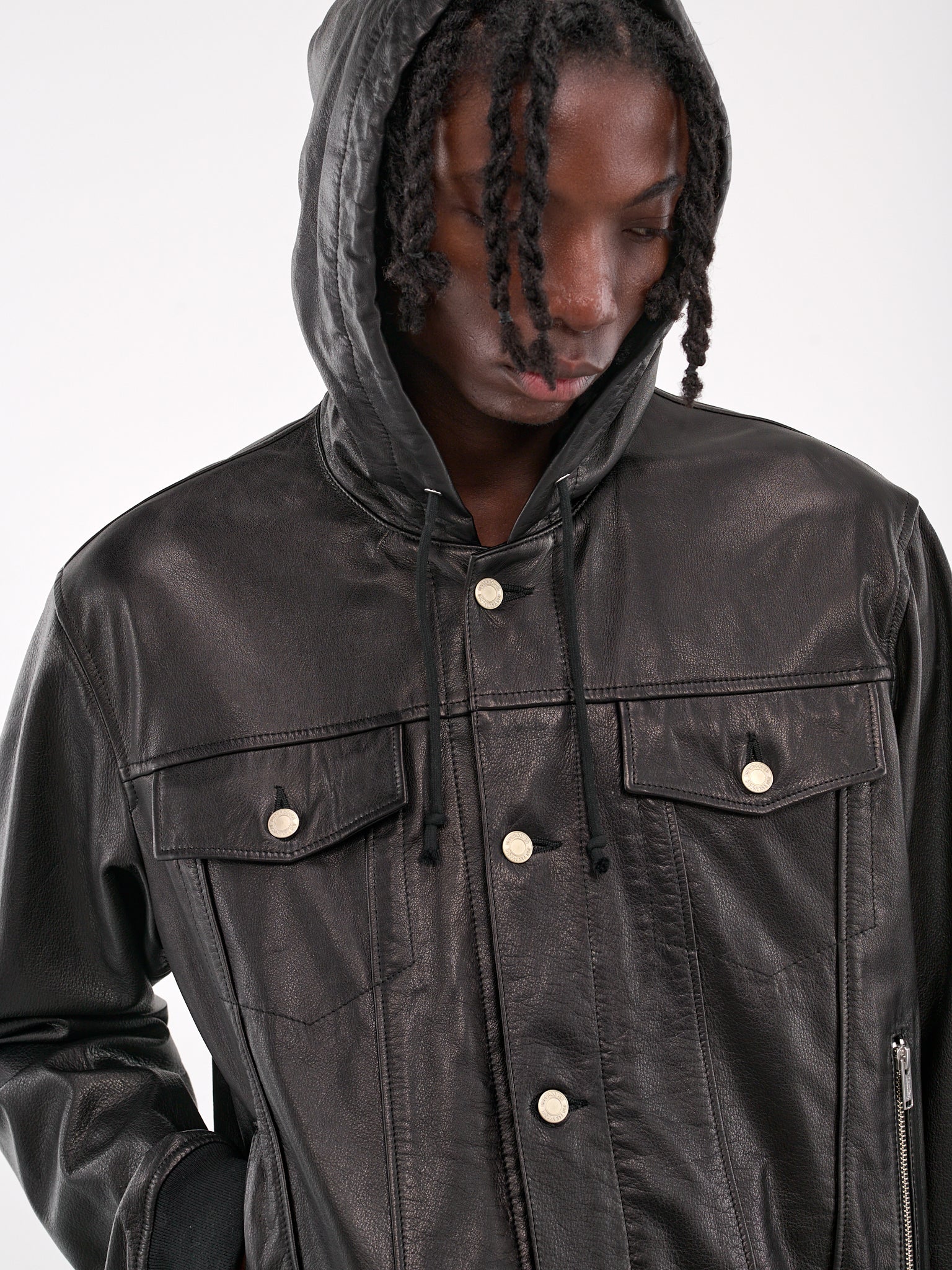 Leather Hooded Jacket (UC1E4211-BLACK)