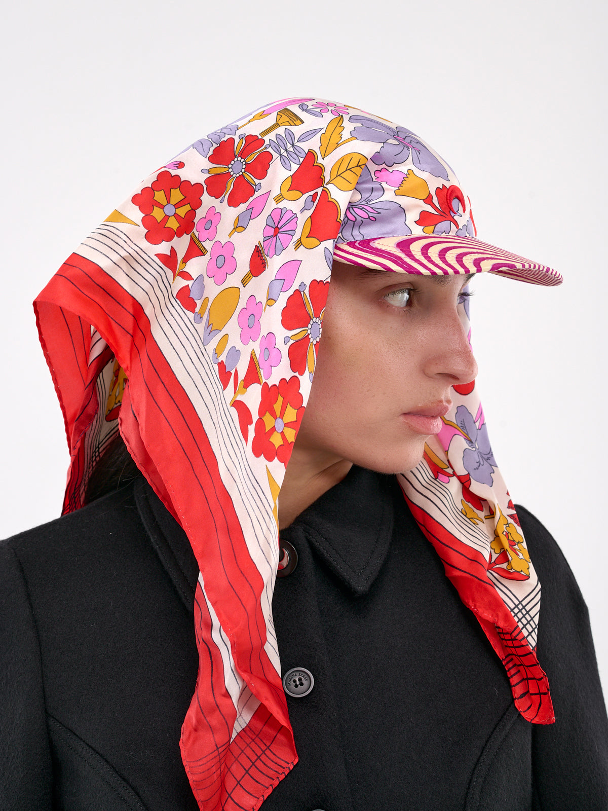 Regenerated Silk Scarf Veiled Cap (UHG028A-UWOV0027-MULTI)