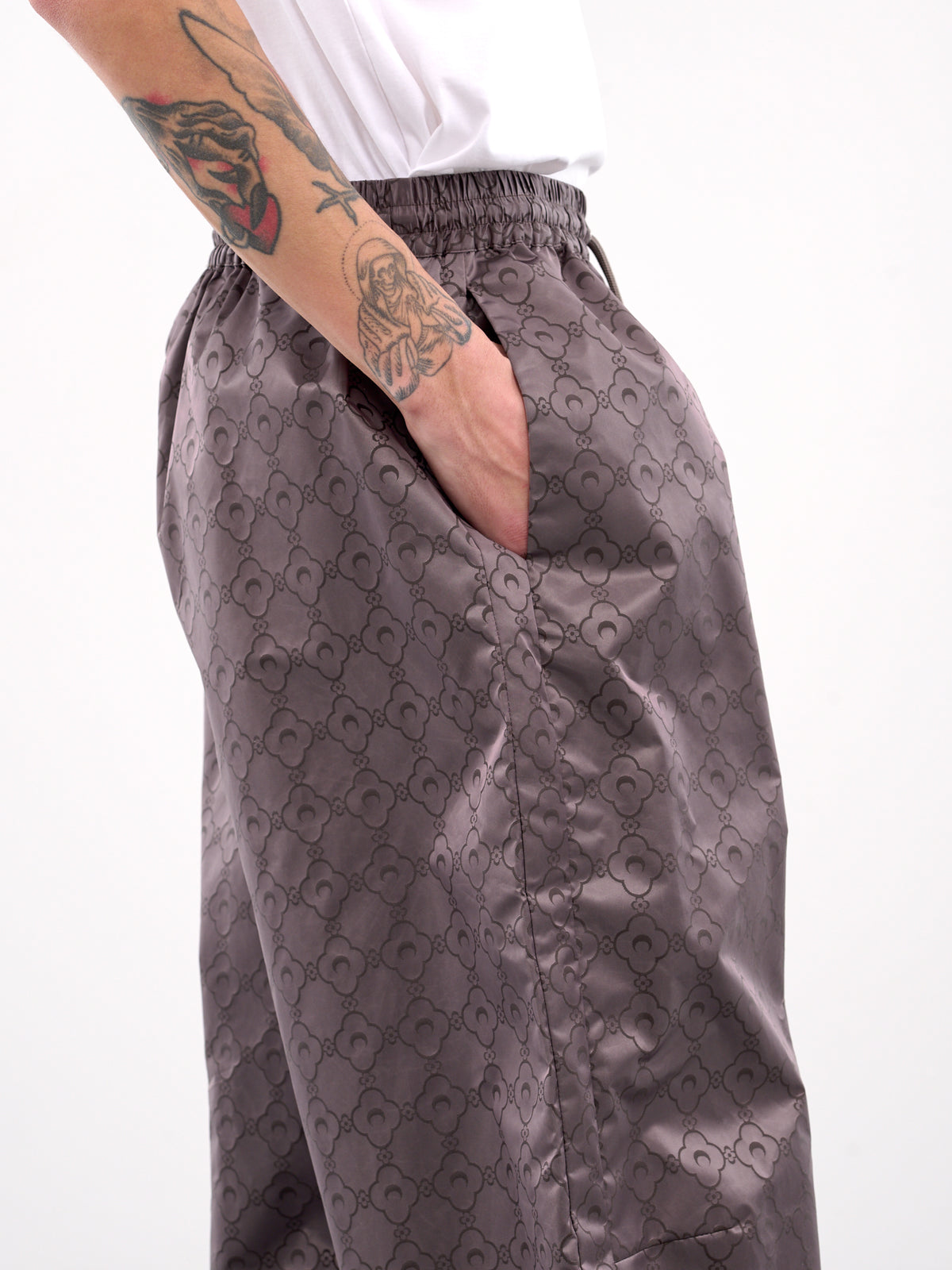 Recycled Jacquard Nylon Track Pants (UPA055A-CWOV0055-STONE-GREY)