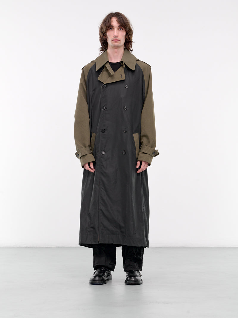 Hooded Two-Tone Trench Coat (UW74F24-MILITARY-GREY)