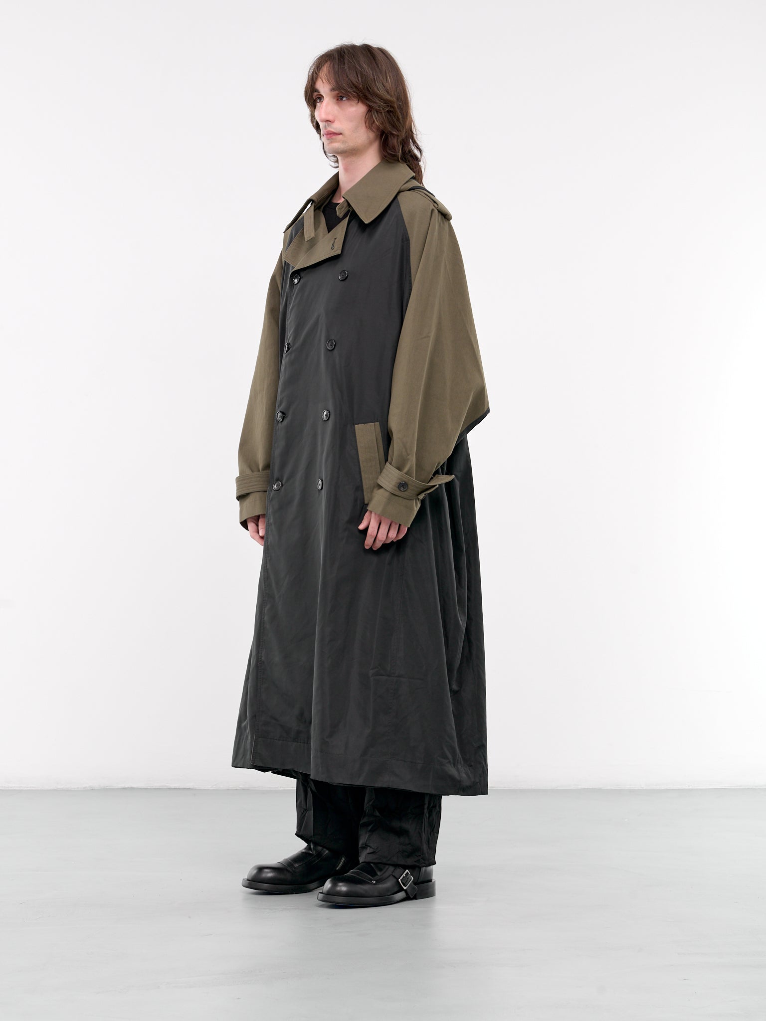 Hooded Two-Tone Trench Coat (UW74F24-MILITARY-GREY)